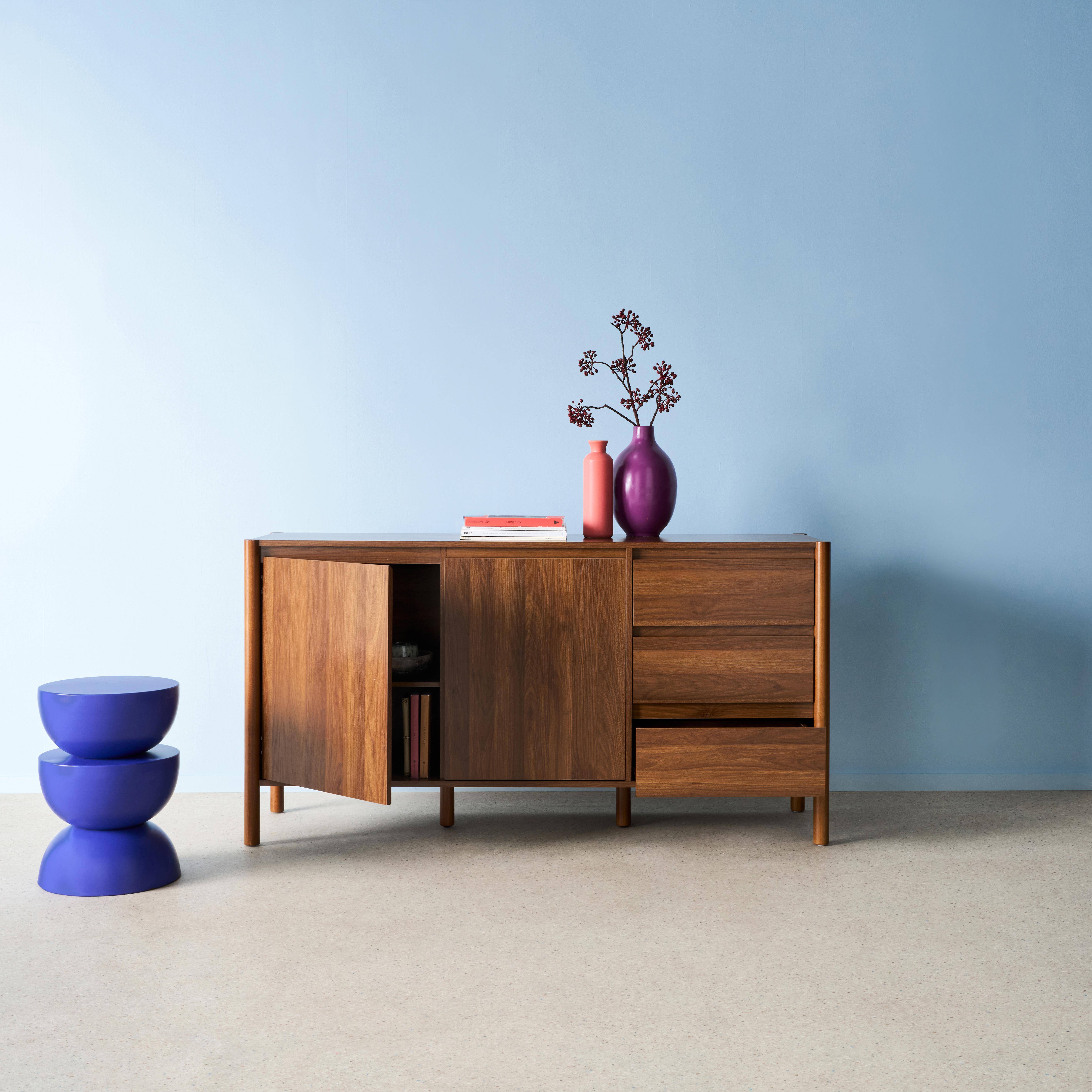 Aparador con 2 puertas y 3 cajones, 150cm, Harmony, Nogal, 150x42x78 cm Photo2