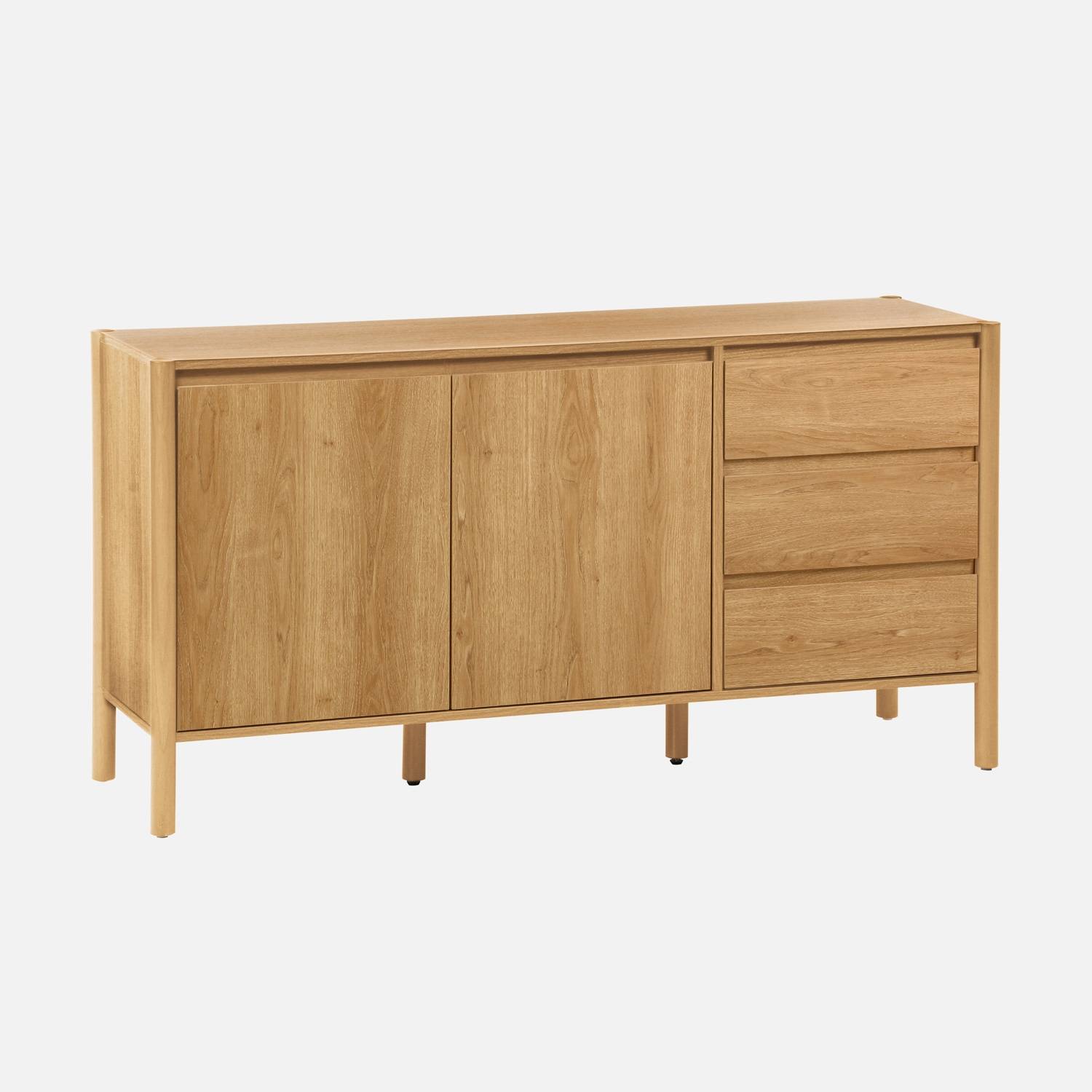 Buffet décor bois 2 portes 3 tiroirs 150cm naturel