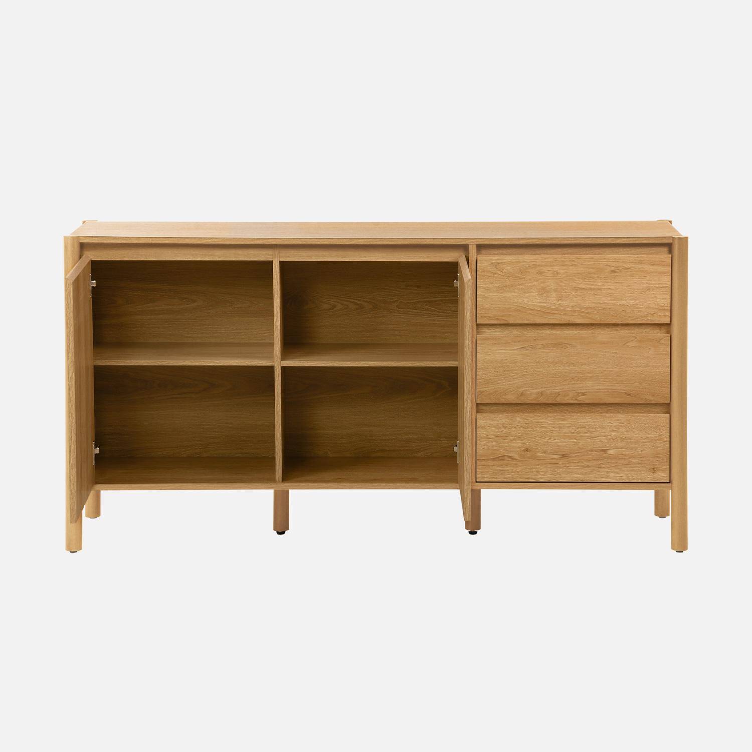 Buffet décor bois 2 portes 3 tiroirs 150cm naturel - 150 x 42 x 78,5 cm - Harmony Photo4