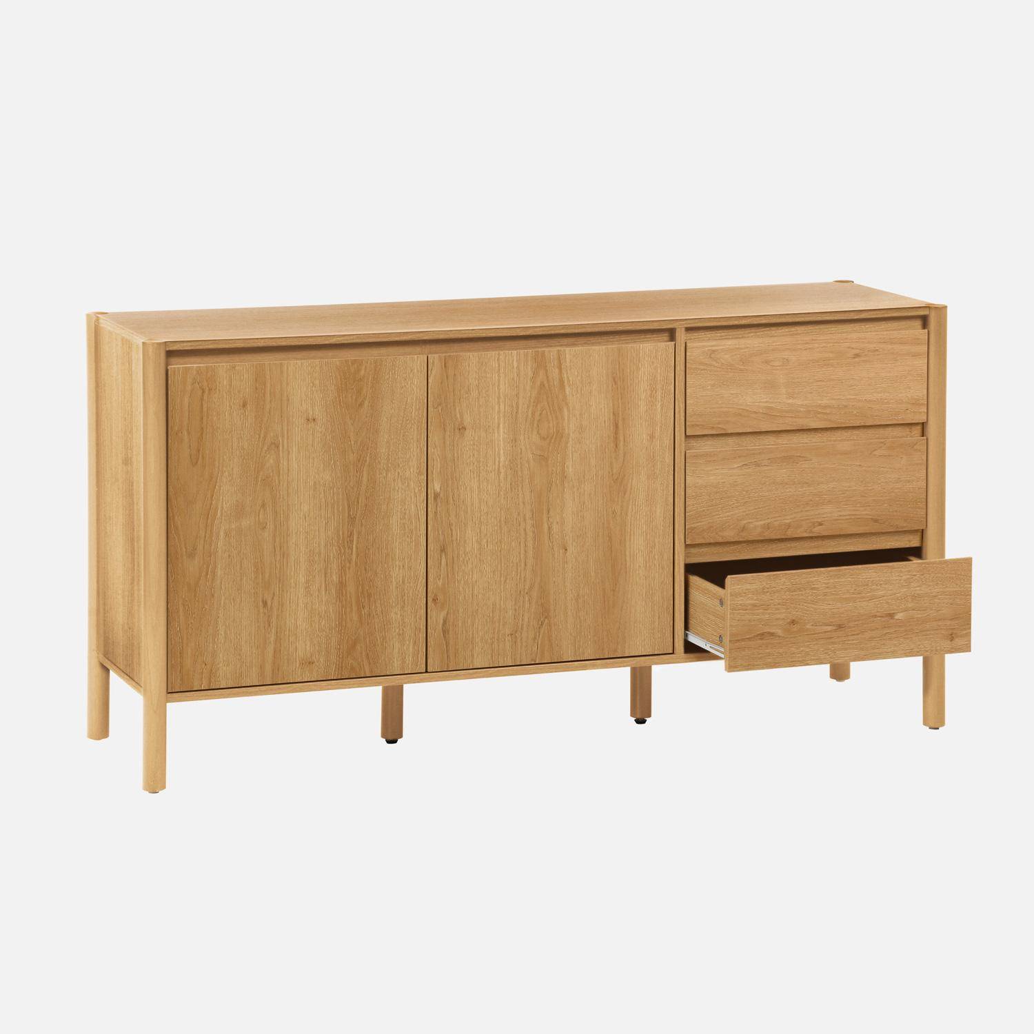 Buffet décor bois 2 portes 3 tiroirs 150cm naturel - 150 x 42 x 78,5 cm - Harmony Photo2