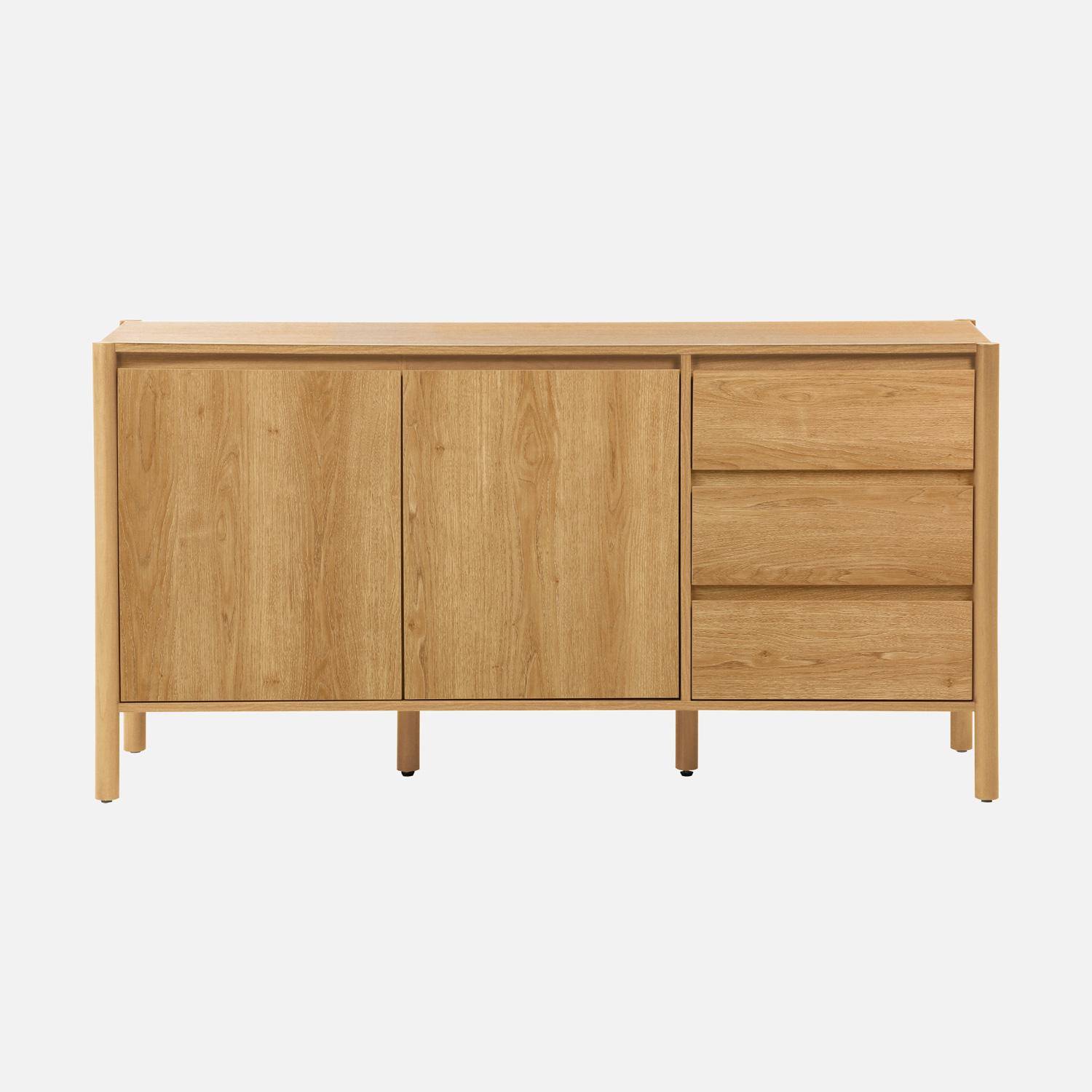 Buffet décor bois 2 portes 3 tiroirs 150cm naturel - 150 x 42 x 78,5 cm - Harmony Photo3