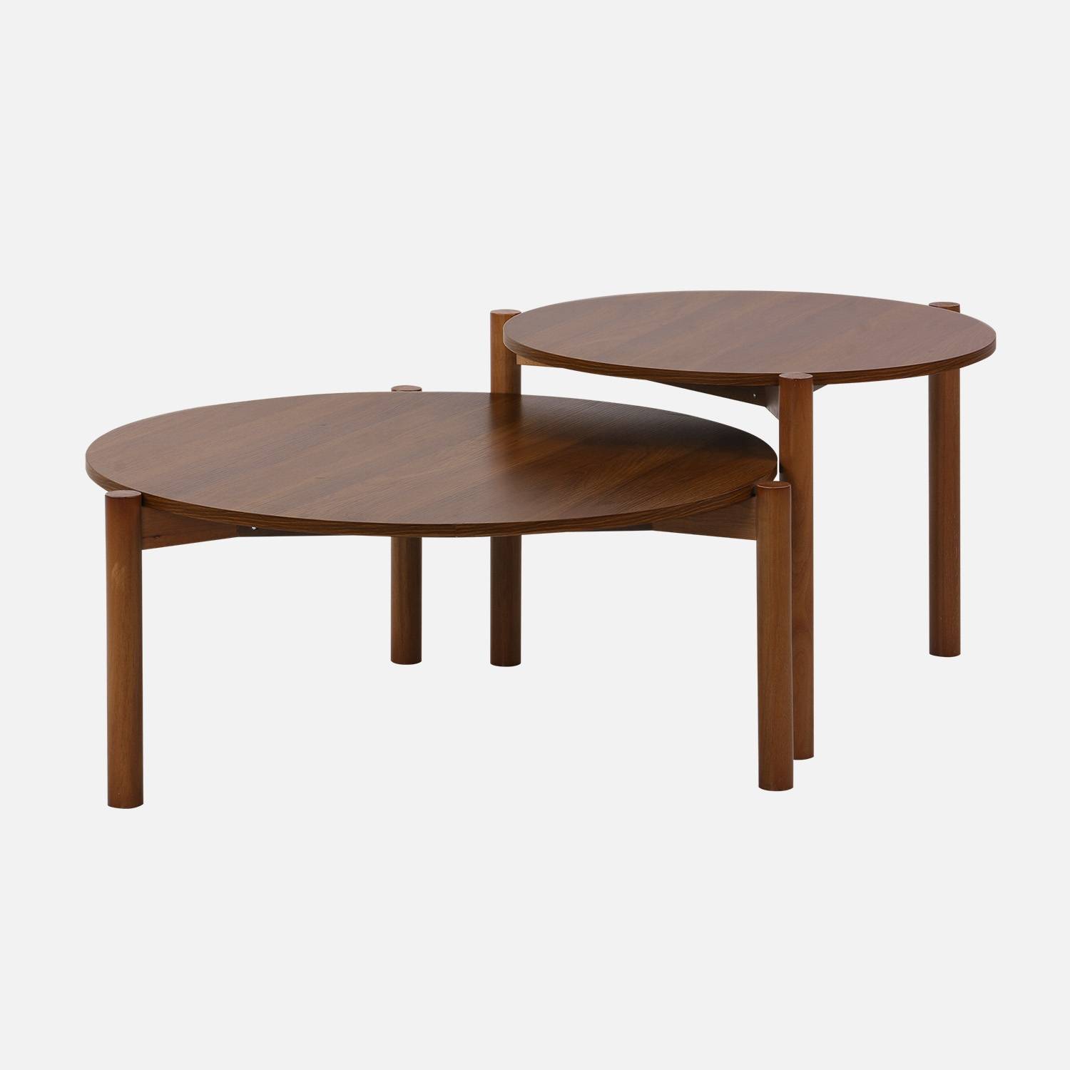 Mesas nido redondas efecto madera, set de 2, Madera de nogal