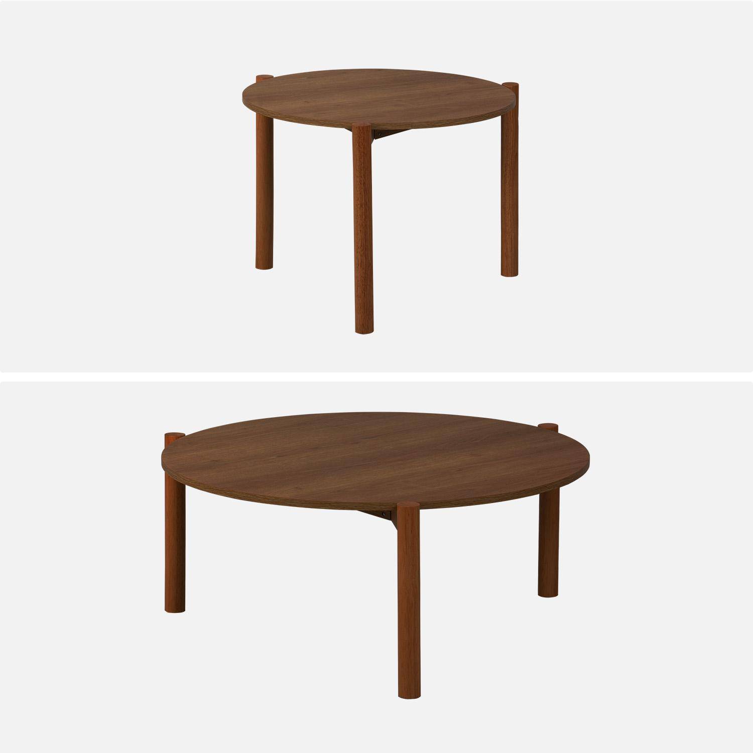 Mesas nido redondas efecto madera, set de 2, Harmony, Madera de nogal, 80x80x35 cm Photo2