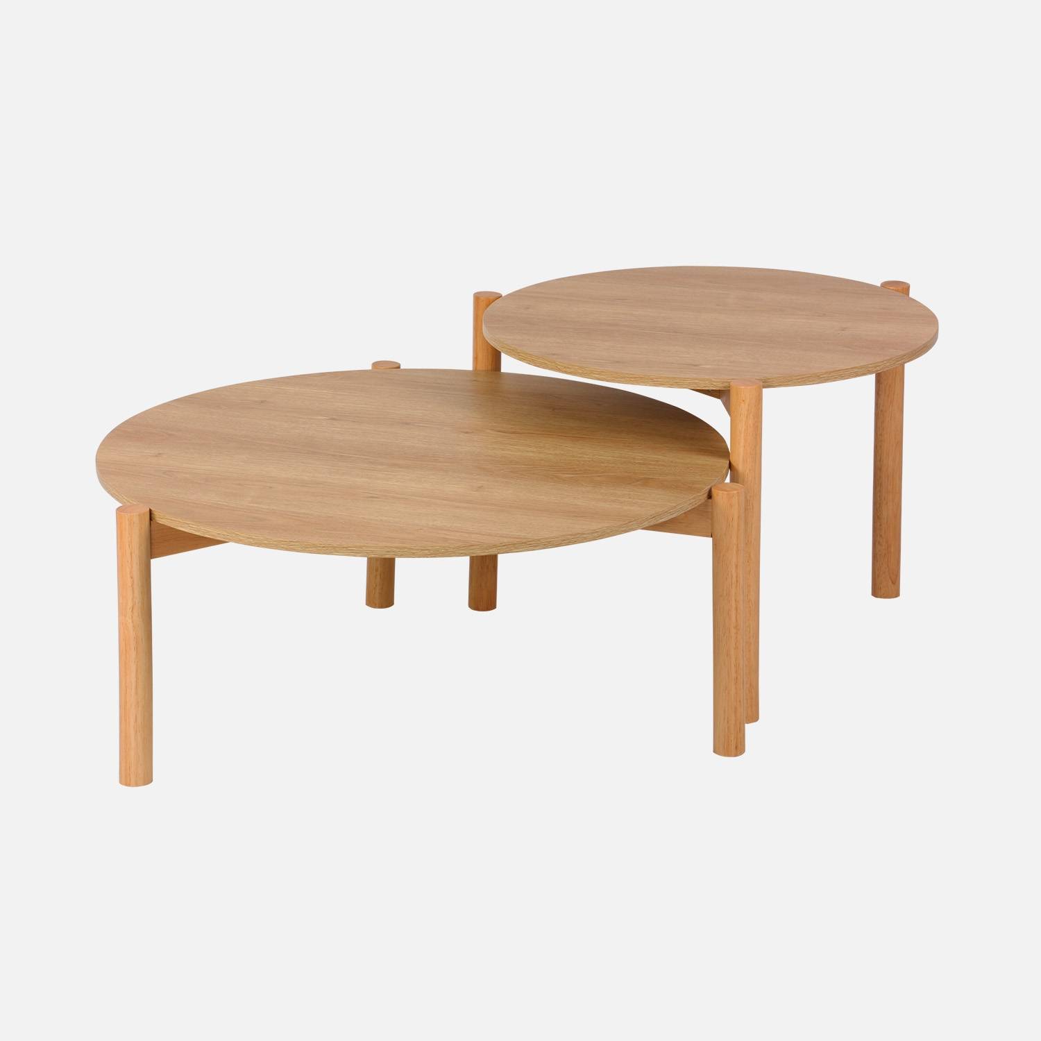 Mesas nido redondas efecto madera, set de 2, Natural