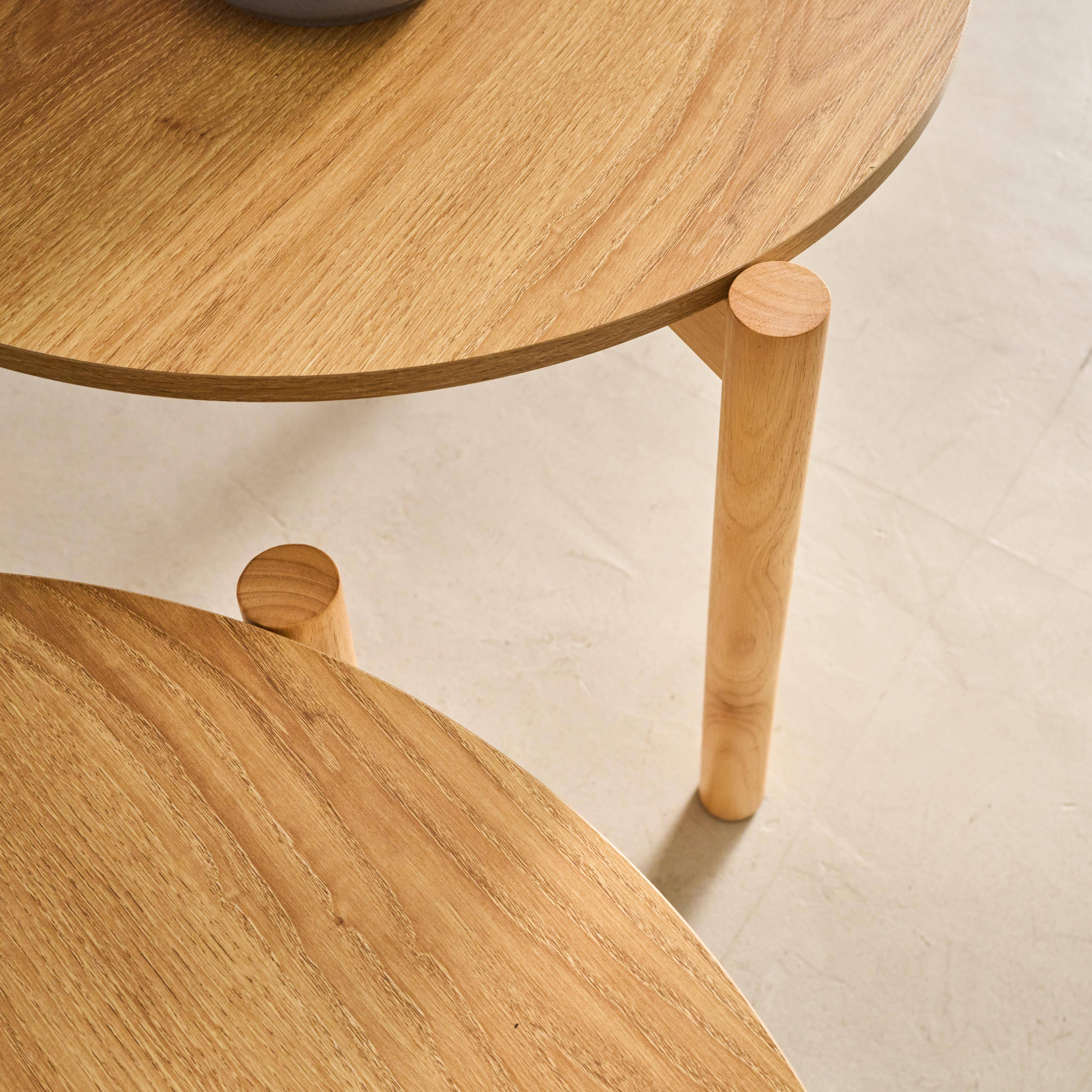 2er-Set runde Tische Holzdekor,  Füße aus Heveaholz, Naturfarbe - Harmony,sweeek,Photo3