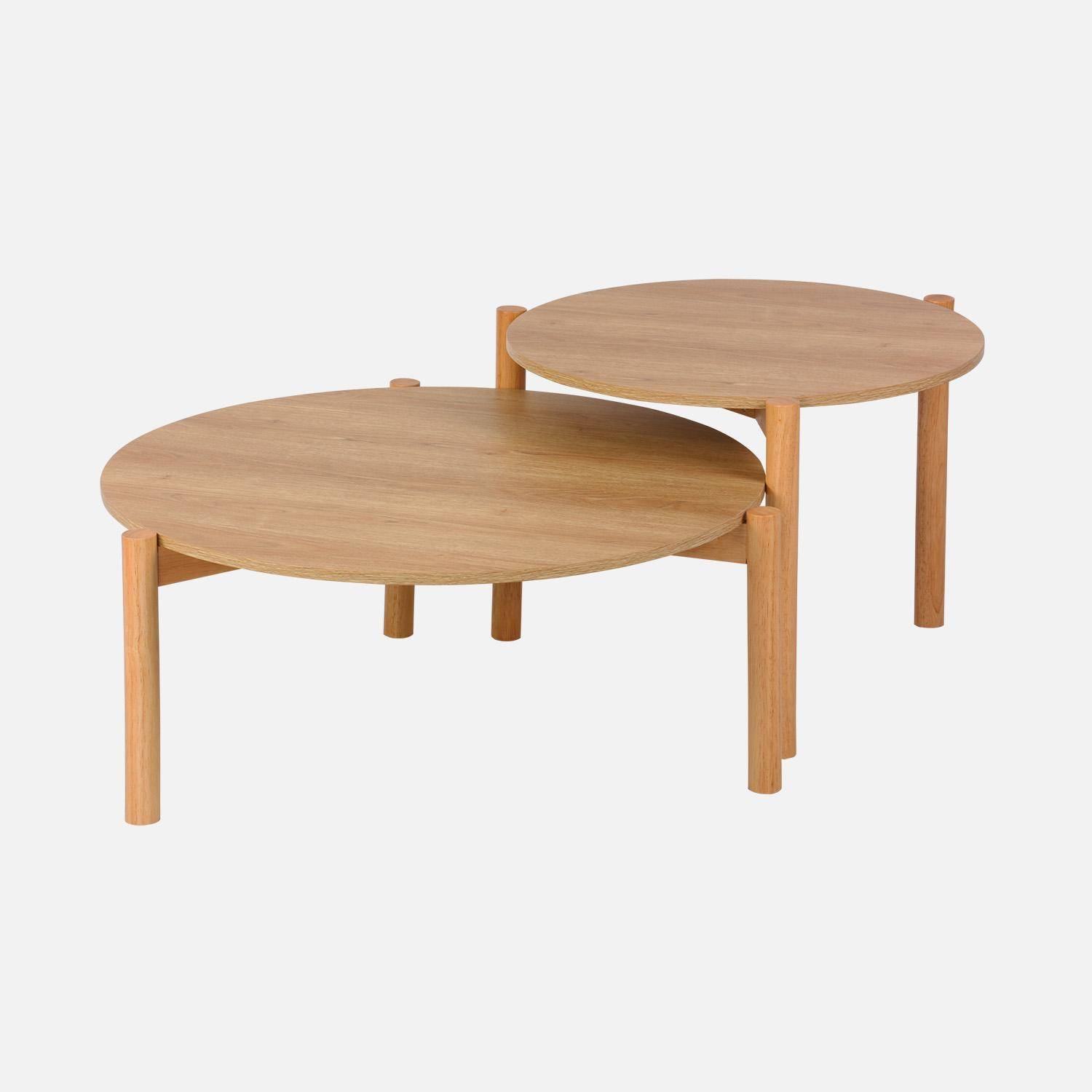 Mesas nido redondas efecto madera, set de 2, Harmony, Natural, 80x80x35 cm Photo1