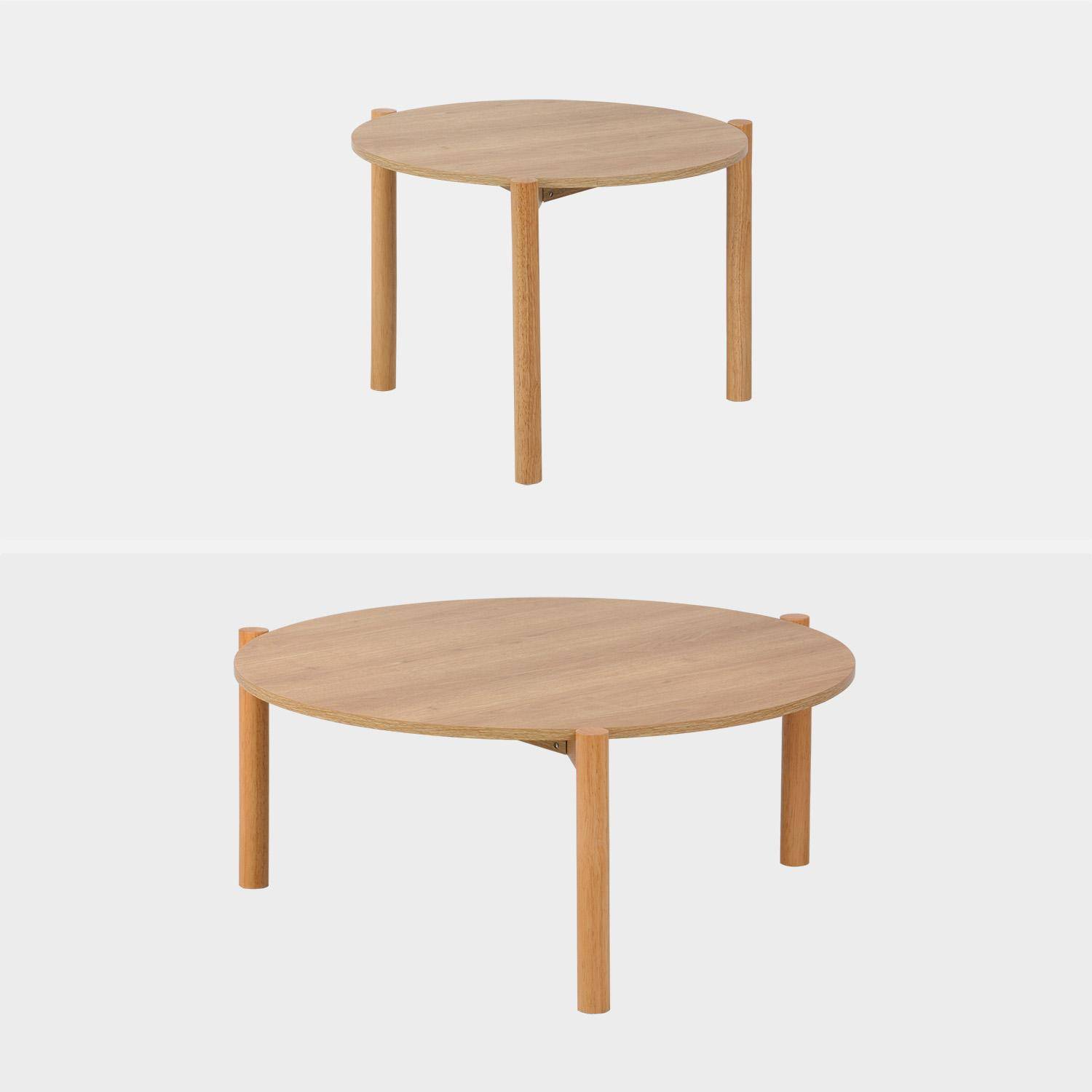 Mesas nido redondas efecto madera, set de 2, Harmony, Natural, 80x80x35 cm Photo2