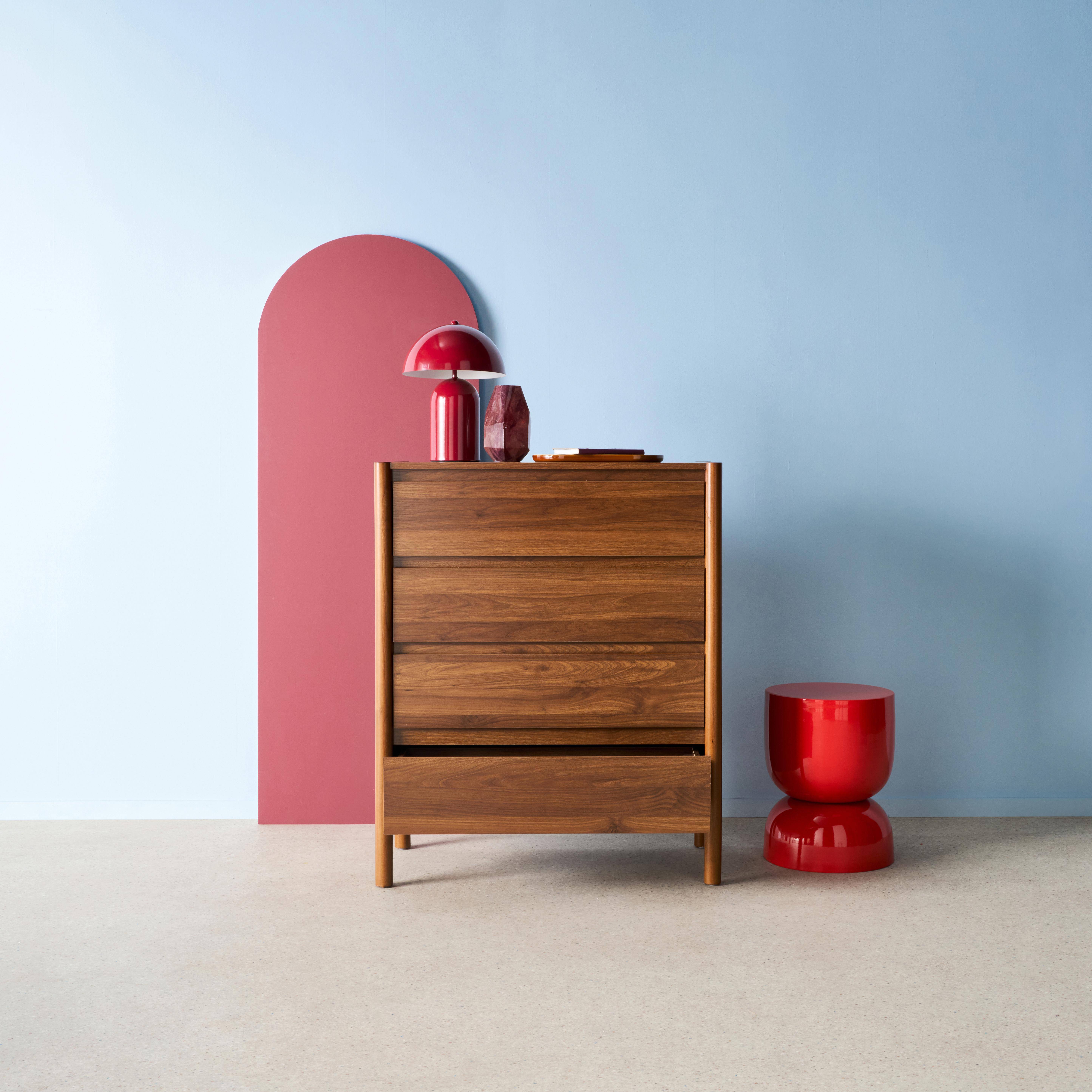 Cômoda em decorativa de madeira de 4 gavetas, Harmony, Madeira de nogueira, 80x42x98 cm Photo2