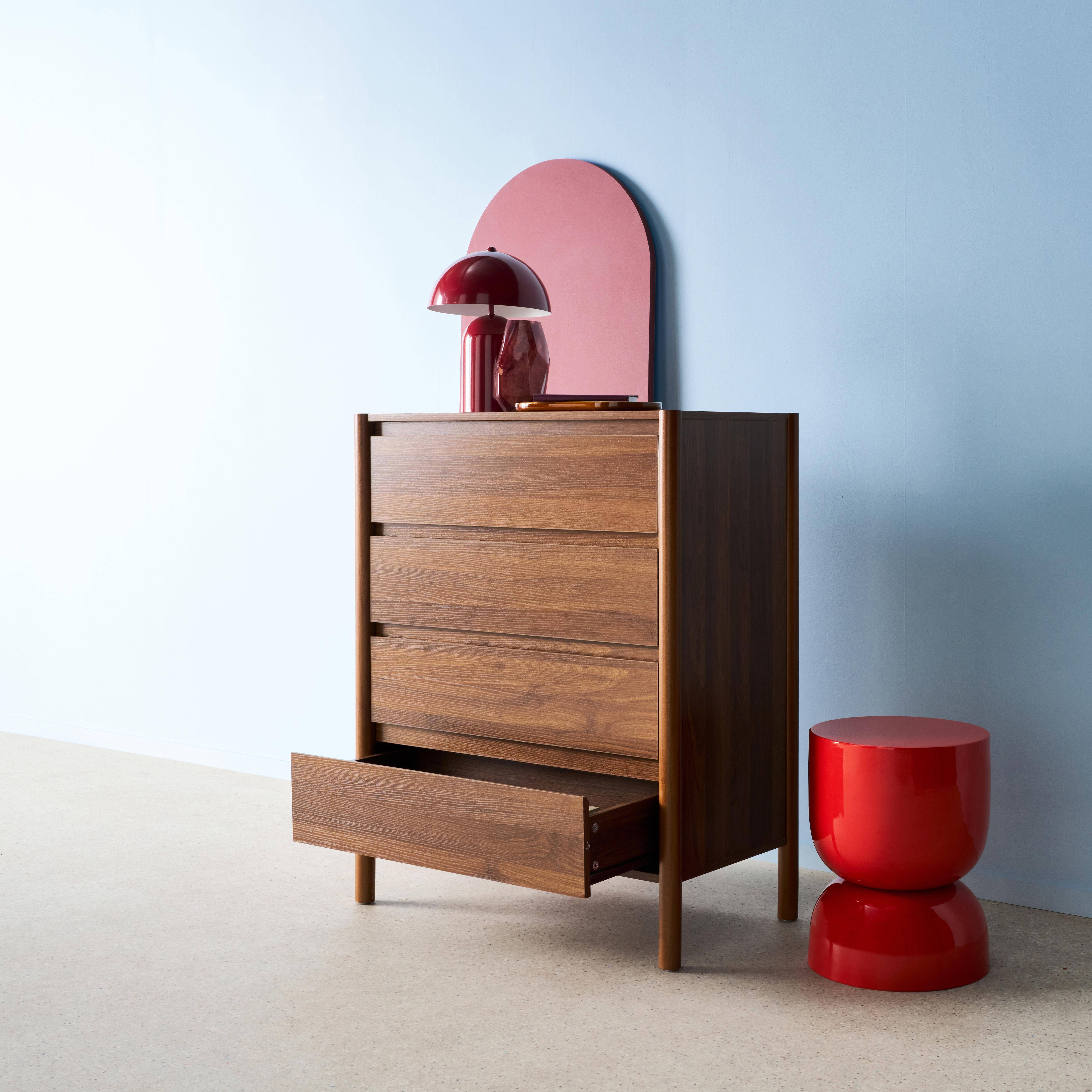 Cômoda em decorativa de madeira de 4 gavetas, Harmony, Madeira de nogueira, 80x42x98 cm Photo3