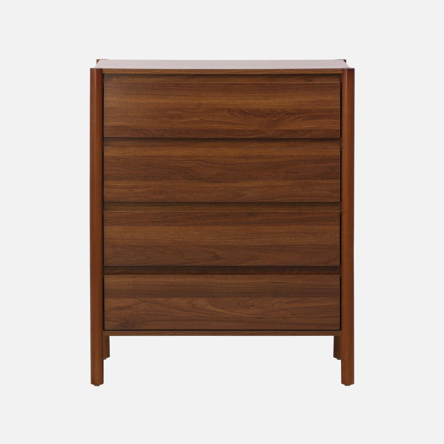 Commode décor bois 4 tiroirs noyer 80cm - 80 x 40 x 98 cm - Harmony Photo2