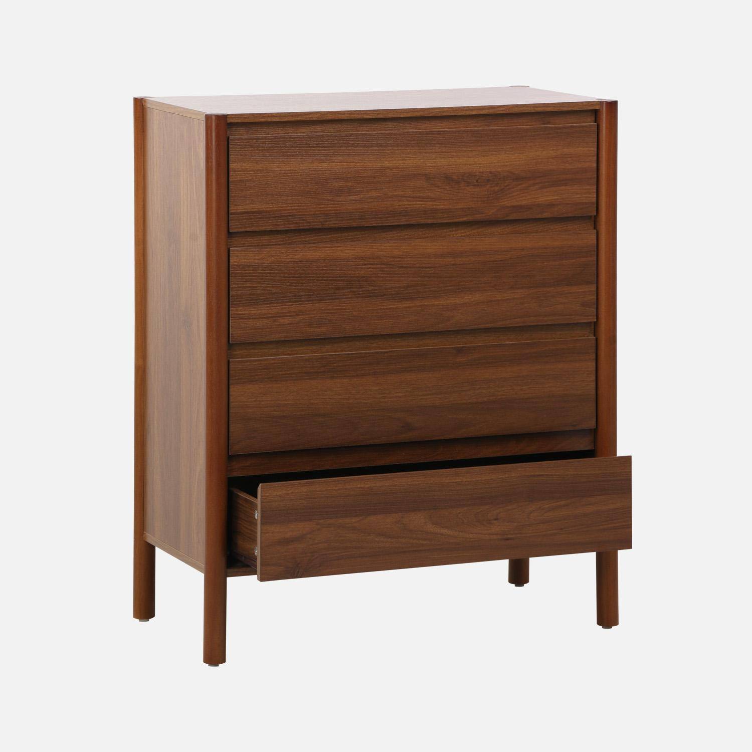 Commode décor bois 4 tiroirs noyer 80cm - 80 x 40 x 98 cm - Harmony Photo3