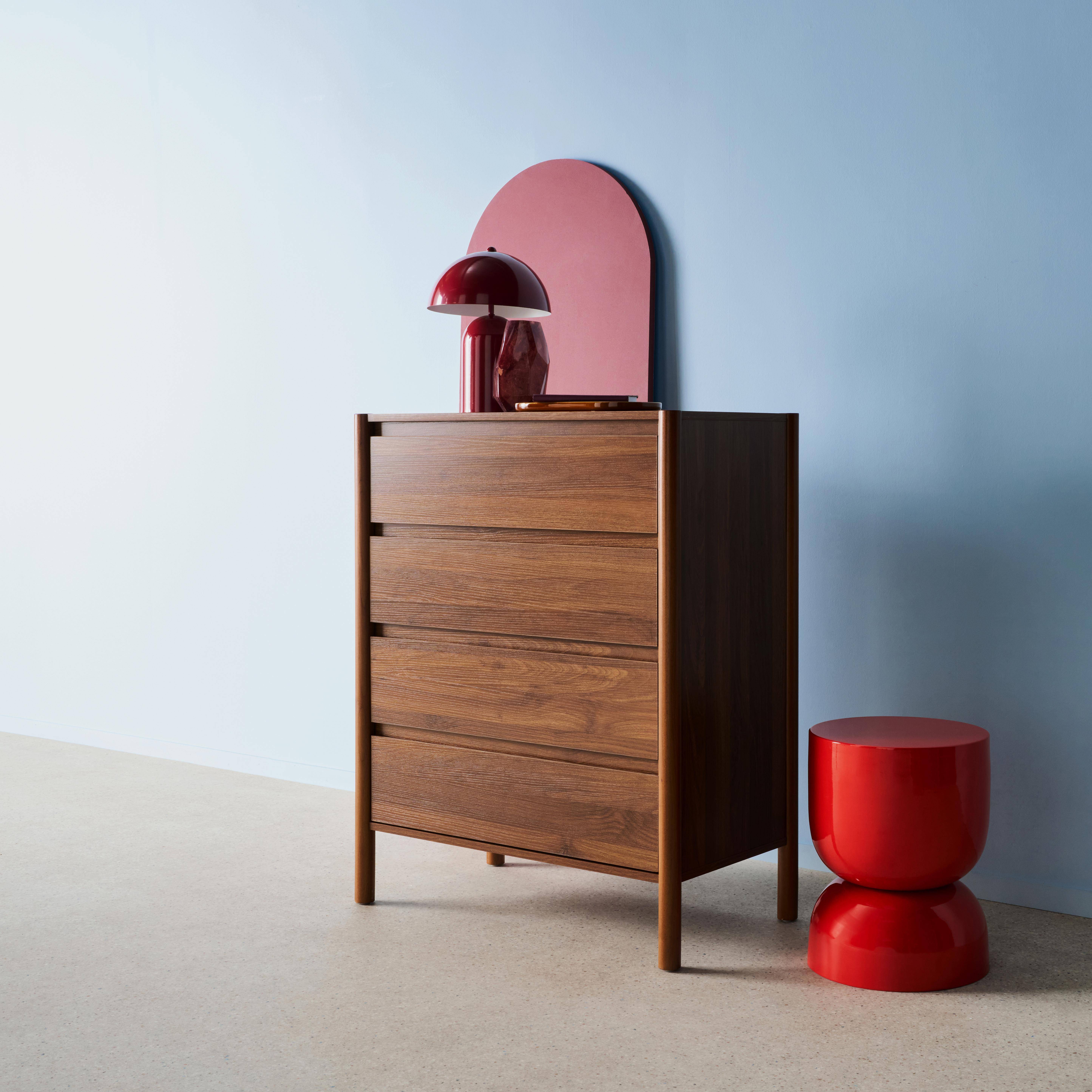 Commode décor bois 4 tiroirs noyer 80cm - 80 x 40 x 98 cm - Harmony Photo1