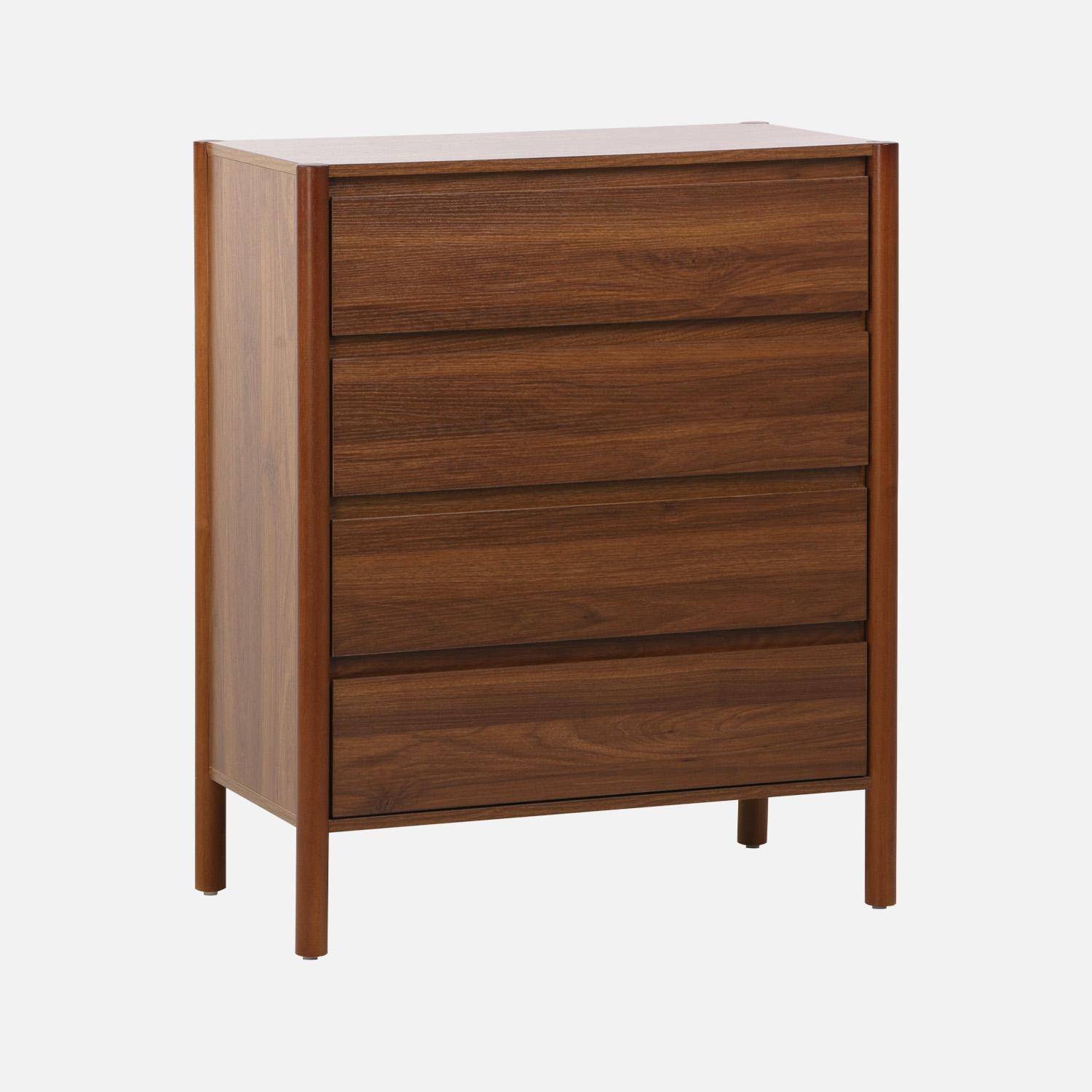Commode décor bois 4 tiroirs noyer 80cm - 80 x 40 x 98 cm - Harmony Photo1