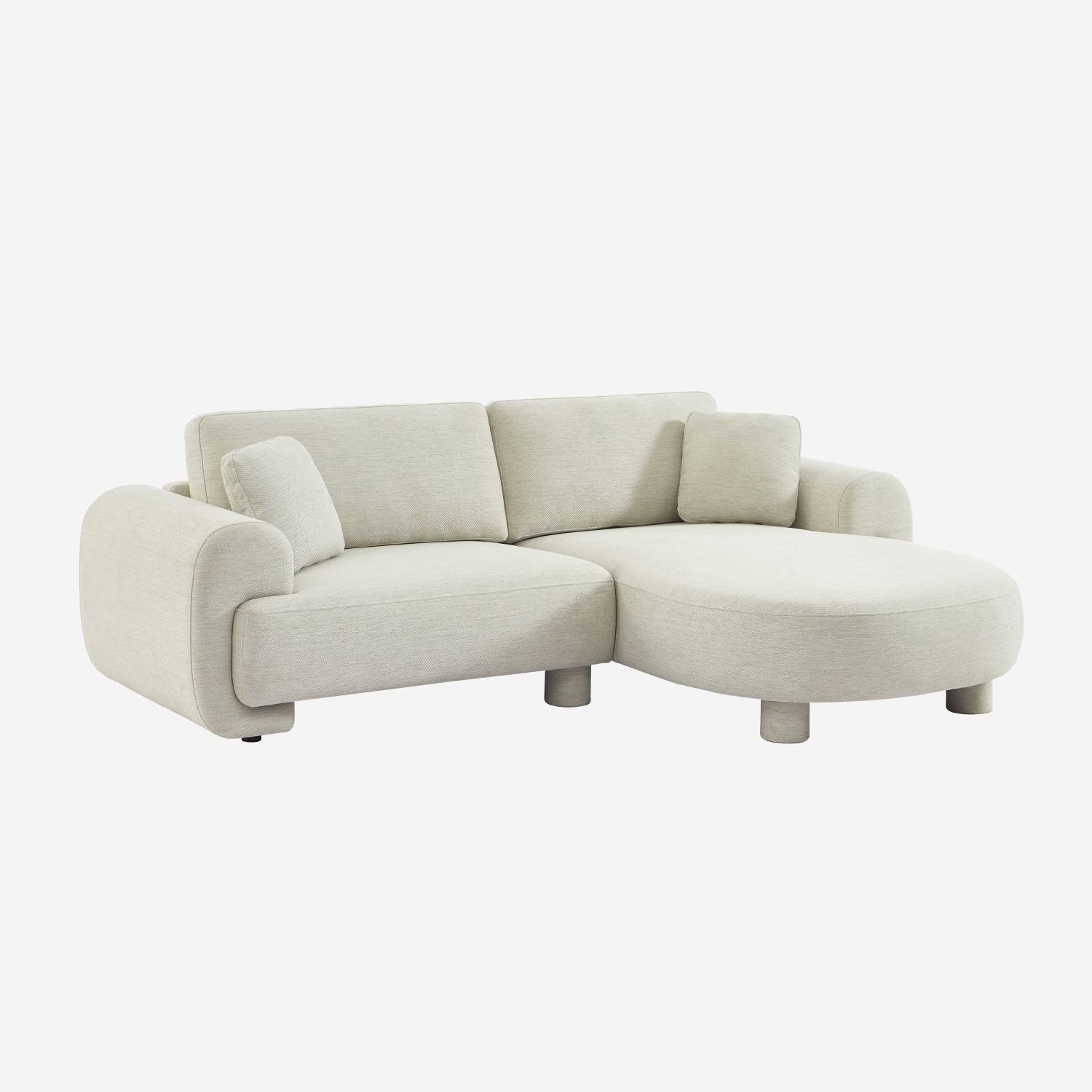Canapé d'angle droite 3 places tissu crème pieds ronds
