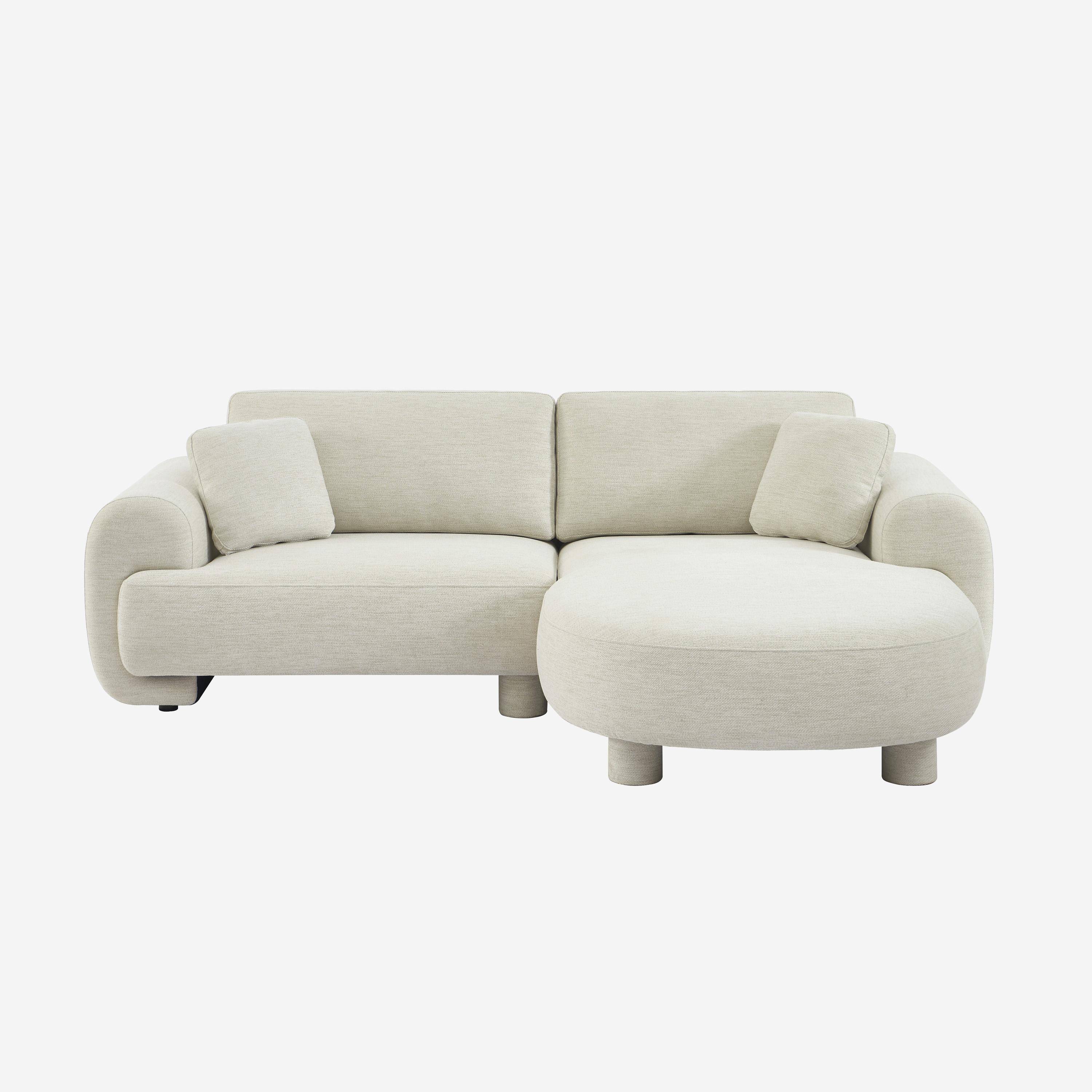 Canapé d'angle droite 3 places tissu crème, pieds ronds L 231 x P 160 / 88 cm - Zenio Photo2