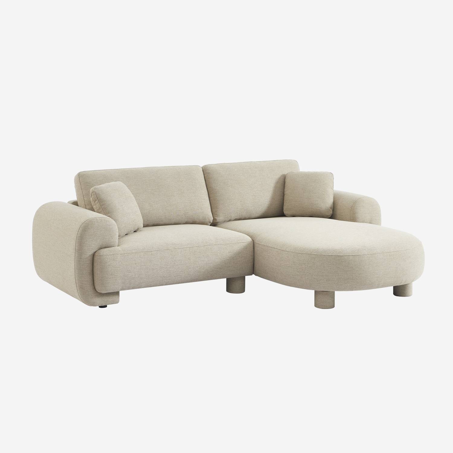 Canapé d'angle droite 3 places tissu beige pieds ronds