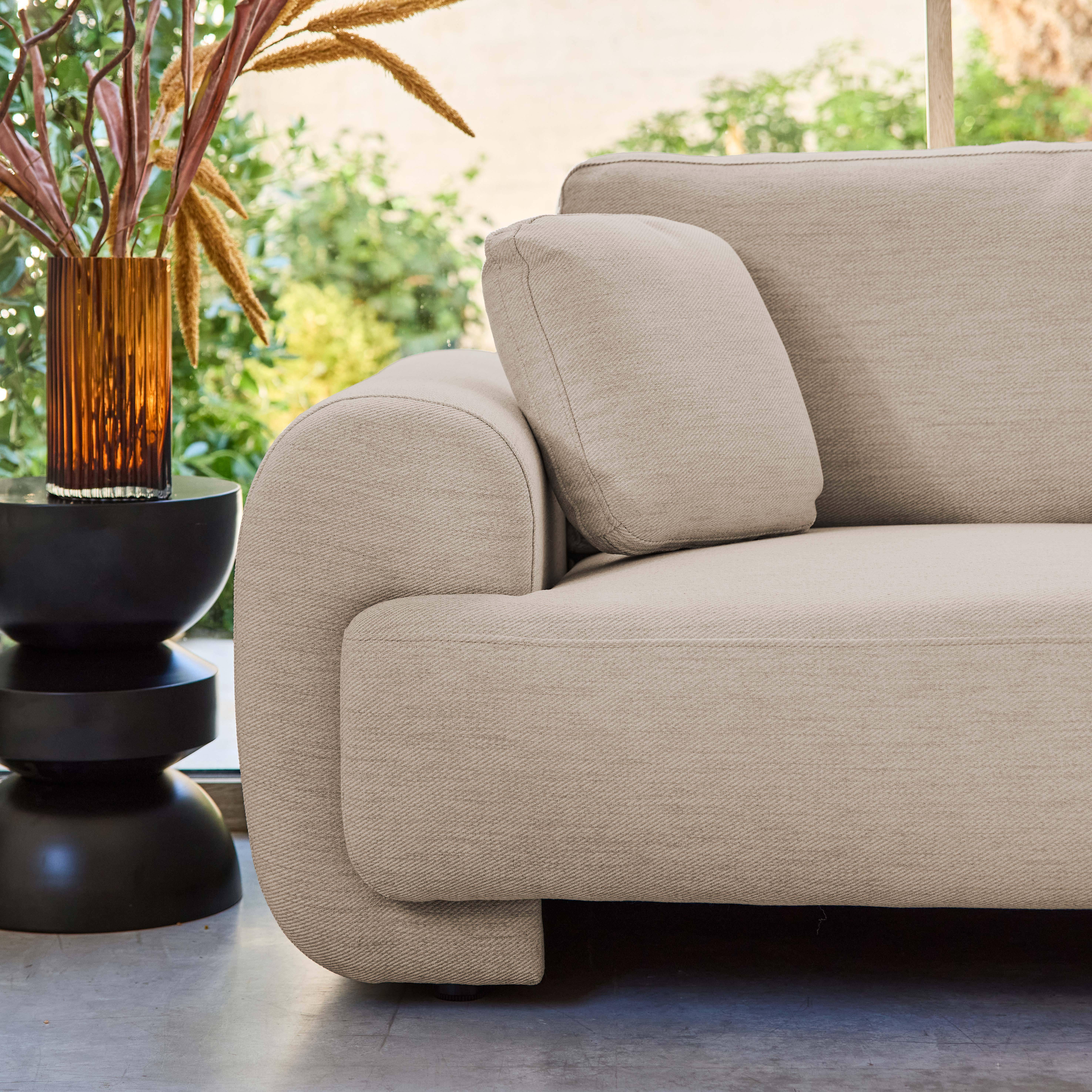 Canapé d'angle droite 3 places tissu beige, pieds ronds L 231 x P 160 / 88 cm - Zenio Photo3