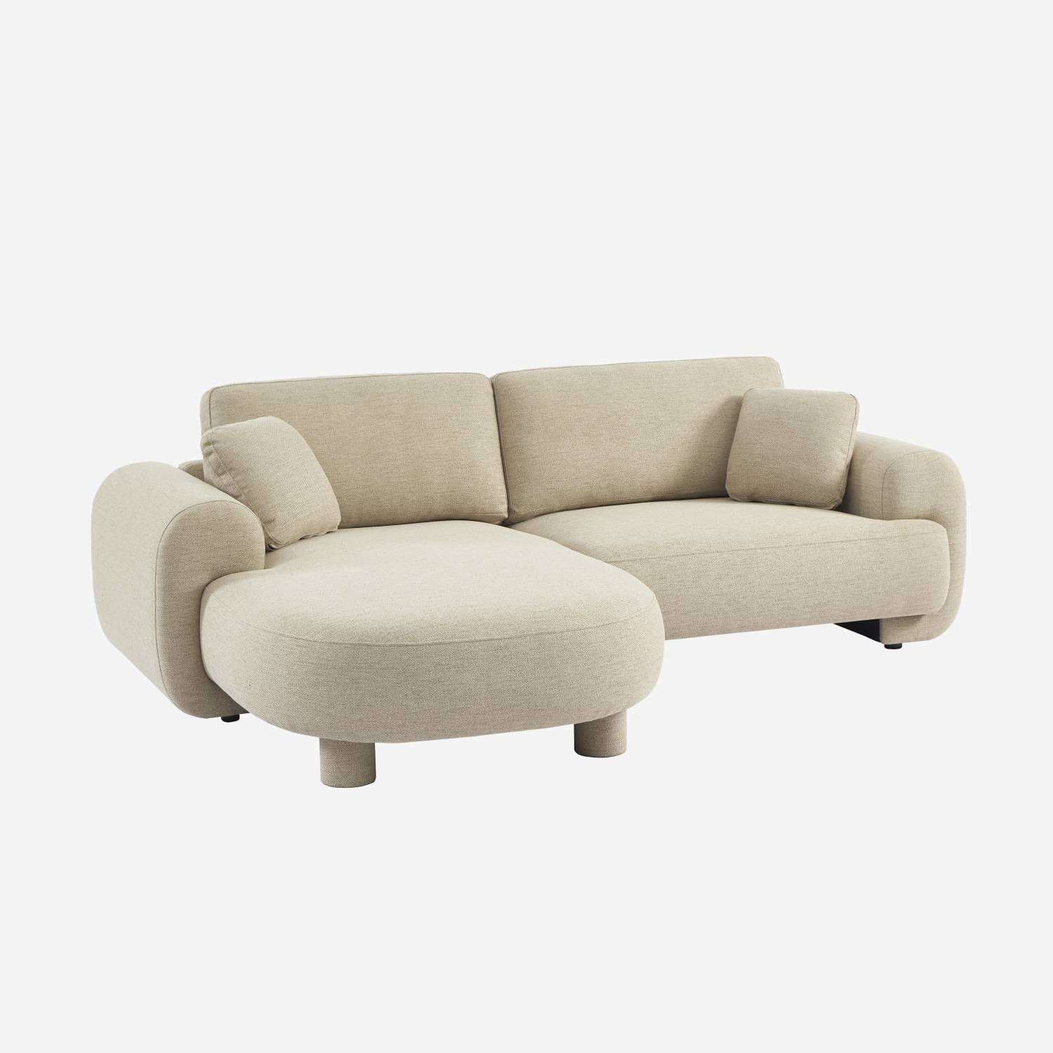 Canapé d'angle gauche 3 places tissu beige pieds ronds