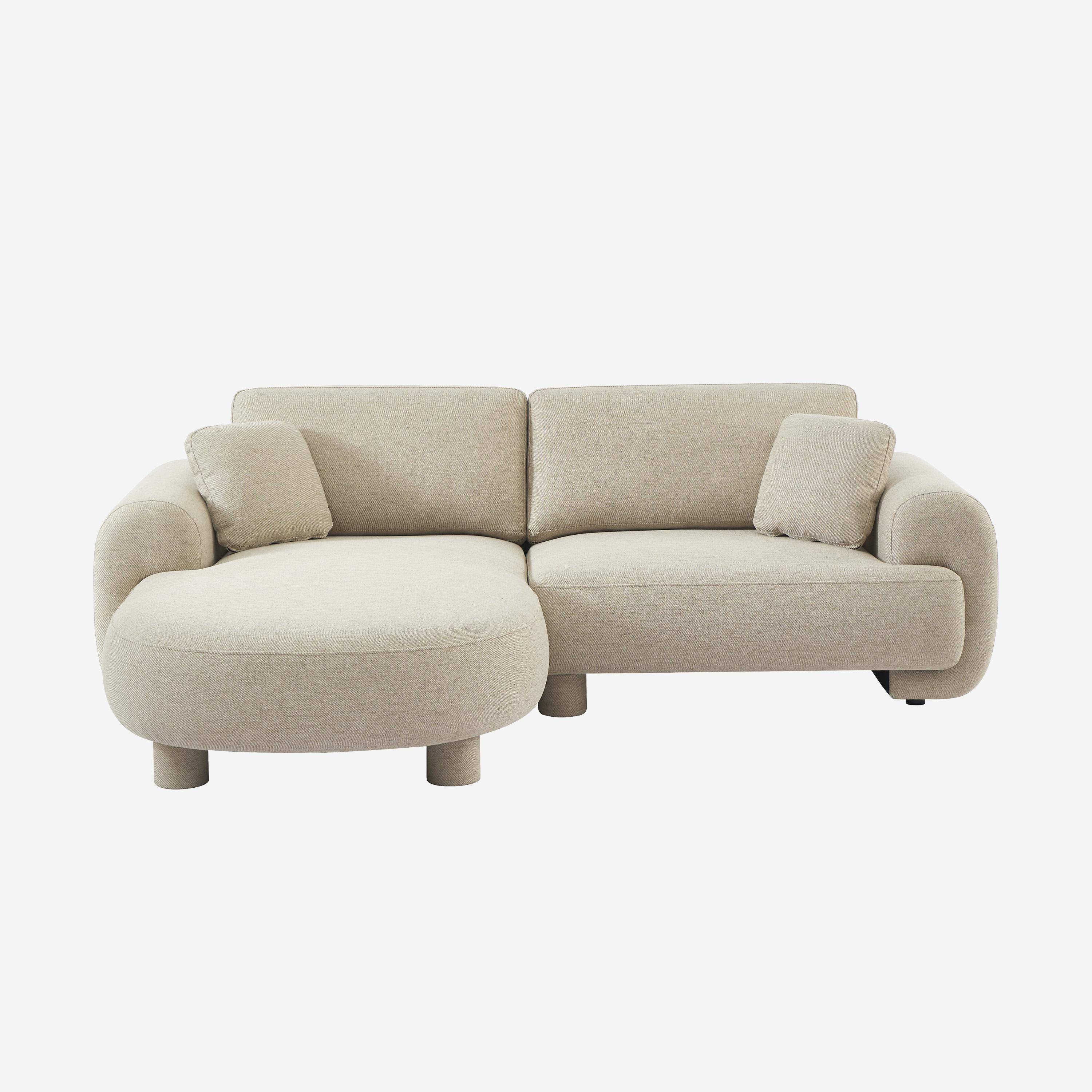 Canapé d'angle gauche 3 places tissu beige, pieds ronds L 231 x P 160 / 88 cm - Zenio Photo2