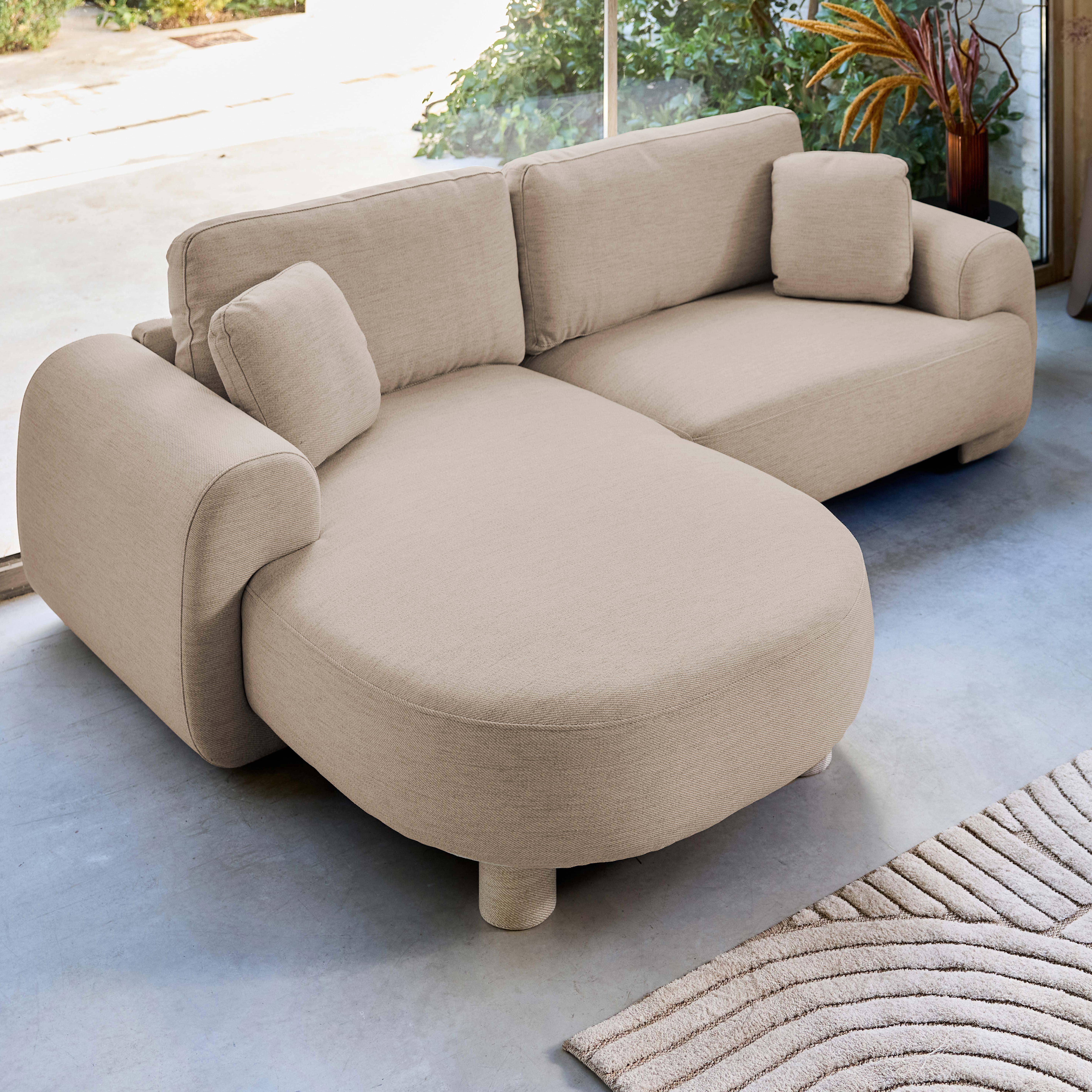 Canapé d'angle gauche 3 places tissu beige, pieds ronds L 231 x P 160 / 88 cm - Zenio Photo2