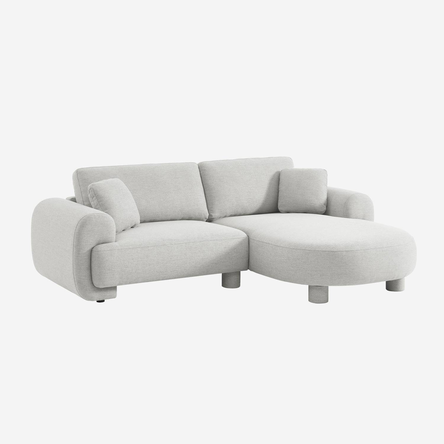 Canapé d'angle droite 3 places tissu gris clair pieds ronds