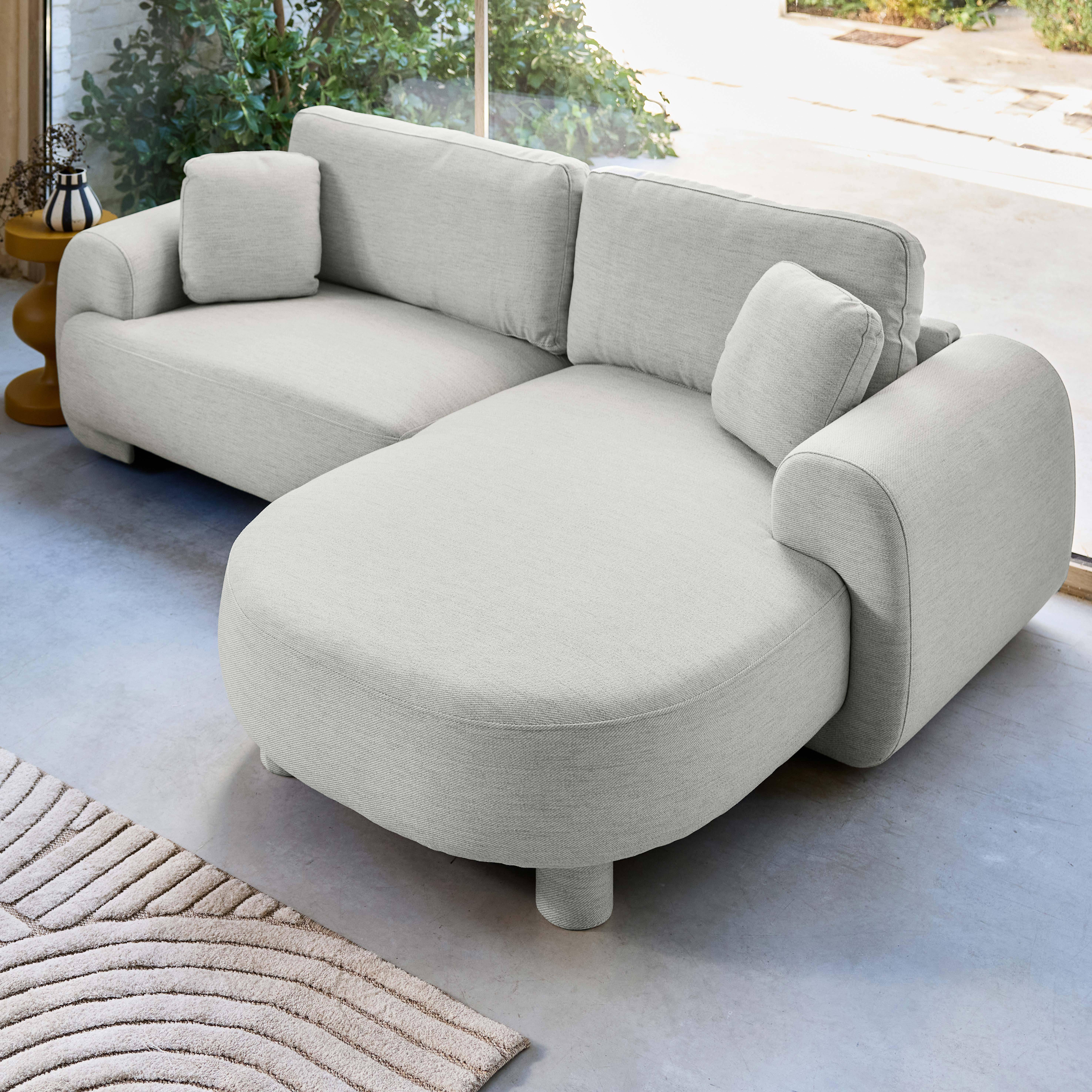 Canapé d'angle droite 3 places tissu gris clair, pieds ronds L 231 x P 160 / 88 cm - Zenio,sweeek,Photo2
