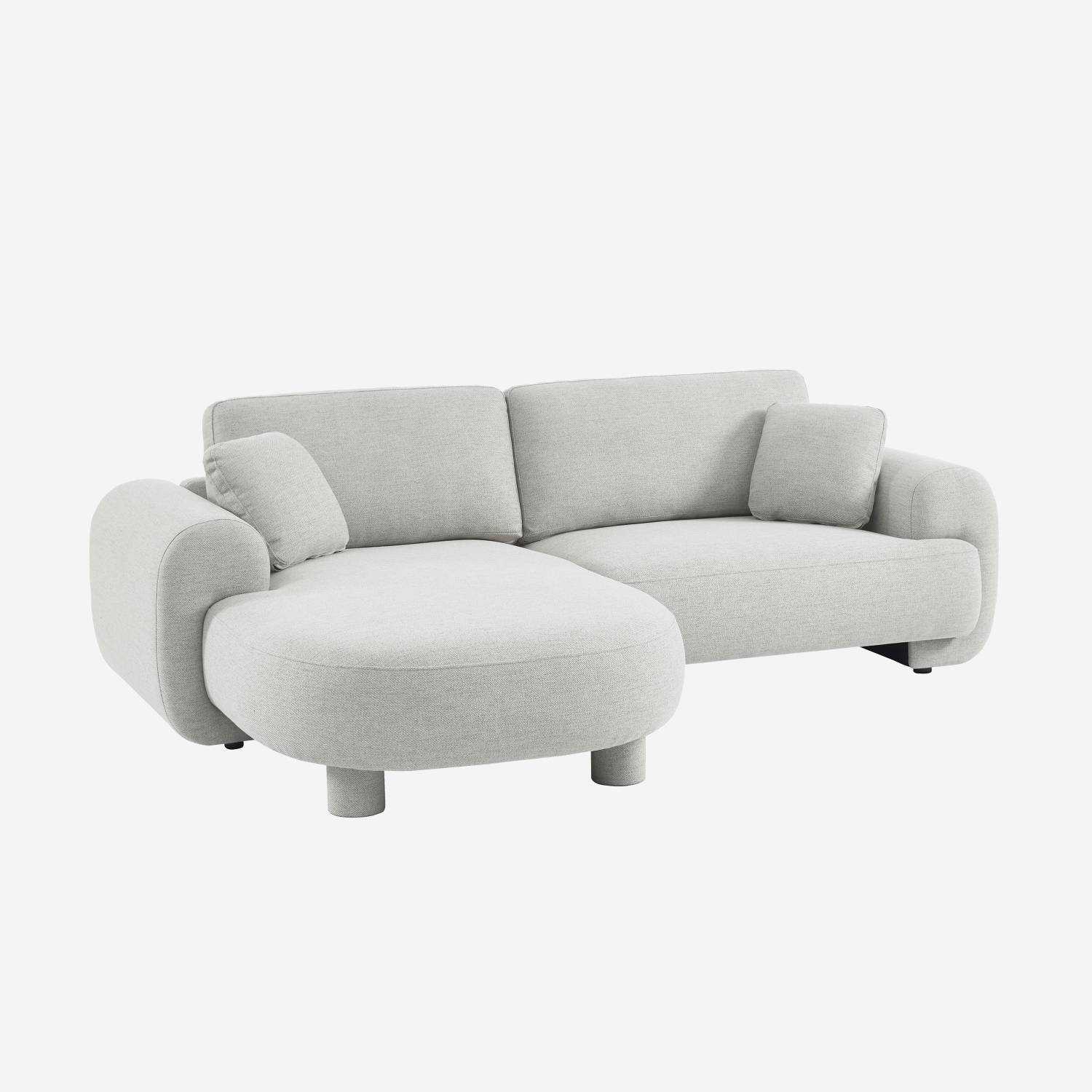 Canapé d'angle gauche 3 places tissu gris clair pieds ronds