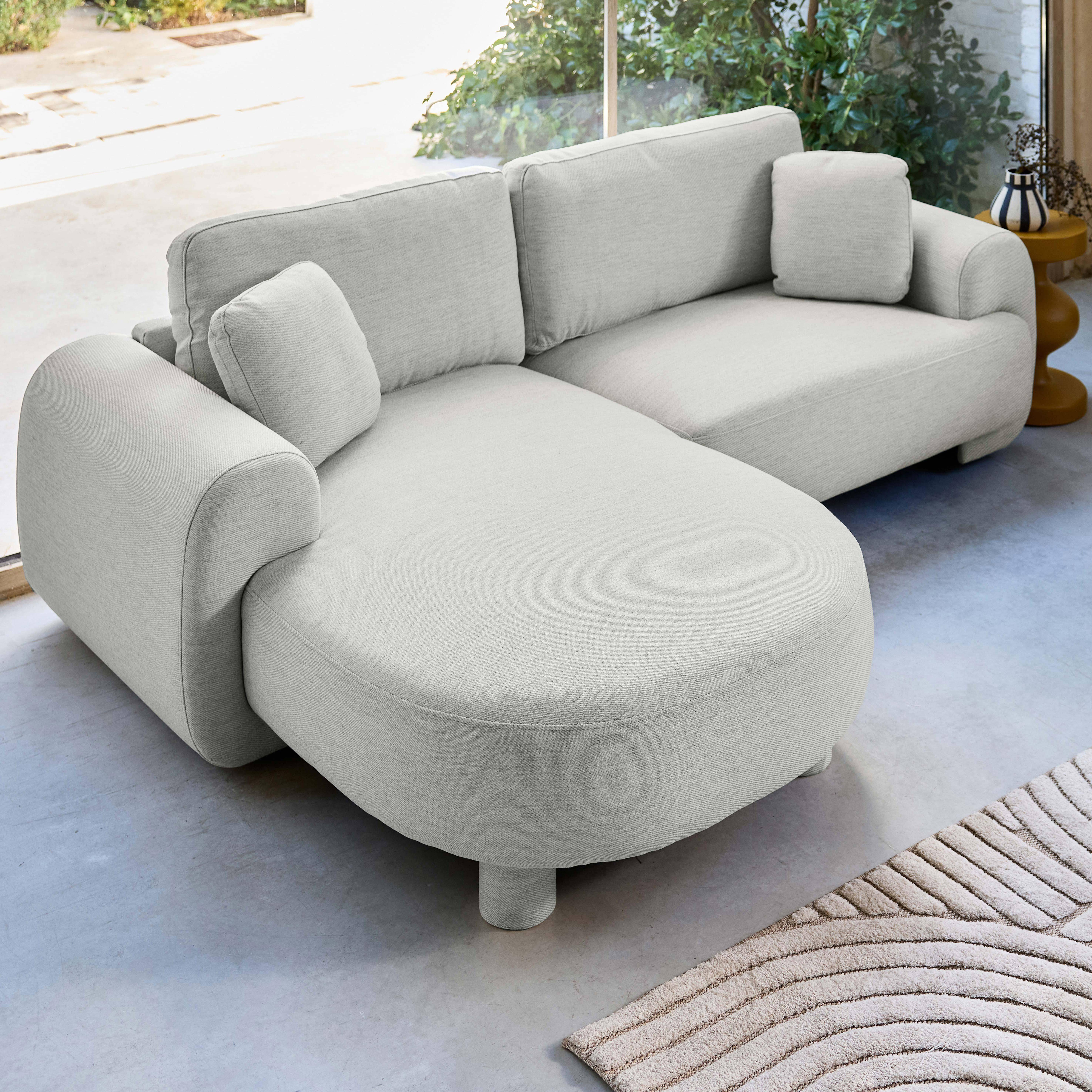 Canapé d'angle gauche 3 places tissu gris clair, pieds ronds L 231 x P 160 / 88 cm - Zenio Photo2