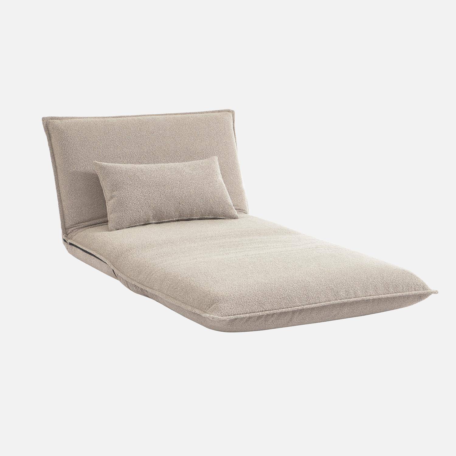 Chauffeuse convertible 1 place en bouclette texturée beige L 99 x P 80 x  H 66 cm - Fleeep Photo4