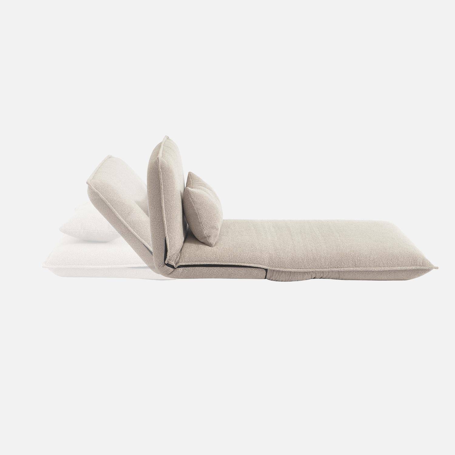 Chauffeuse convertible 1 place en bouclette texturée beige L 99 x P 80 x  H 66 cm - Fleeep Photo5