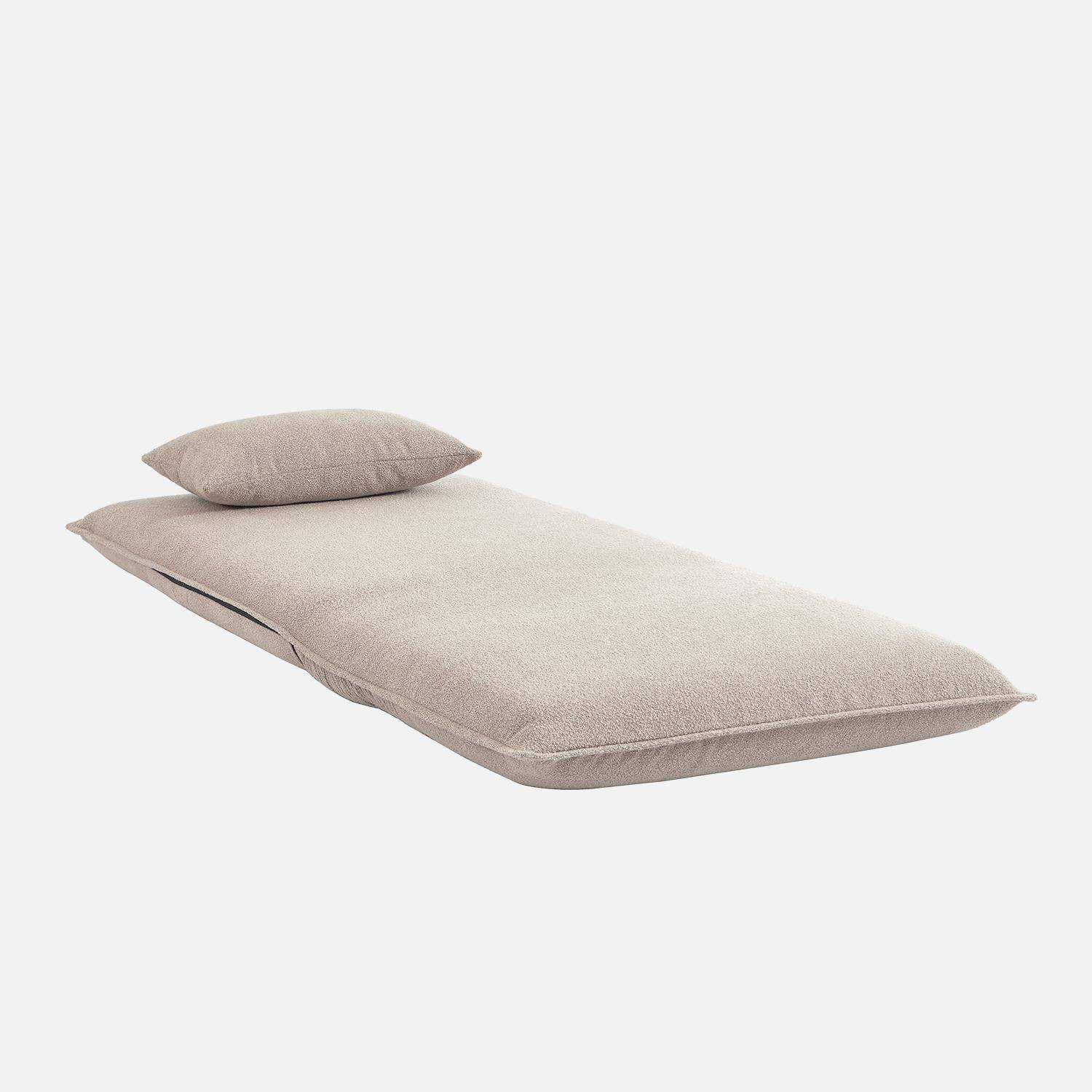 Chauffeuse convertible 1 place en bouclette texturée beige L 99 x P 80 x  H 66 cm - Fleeep Photo6