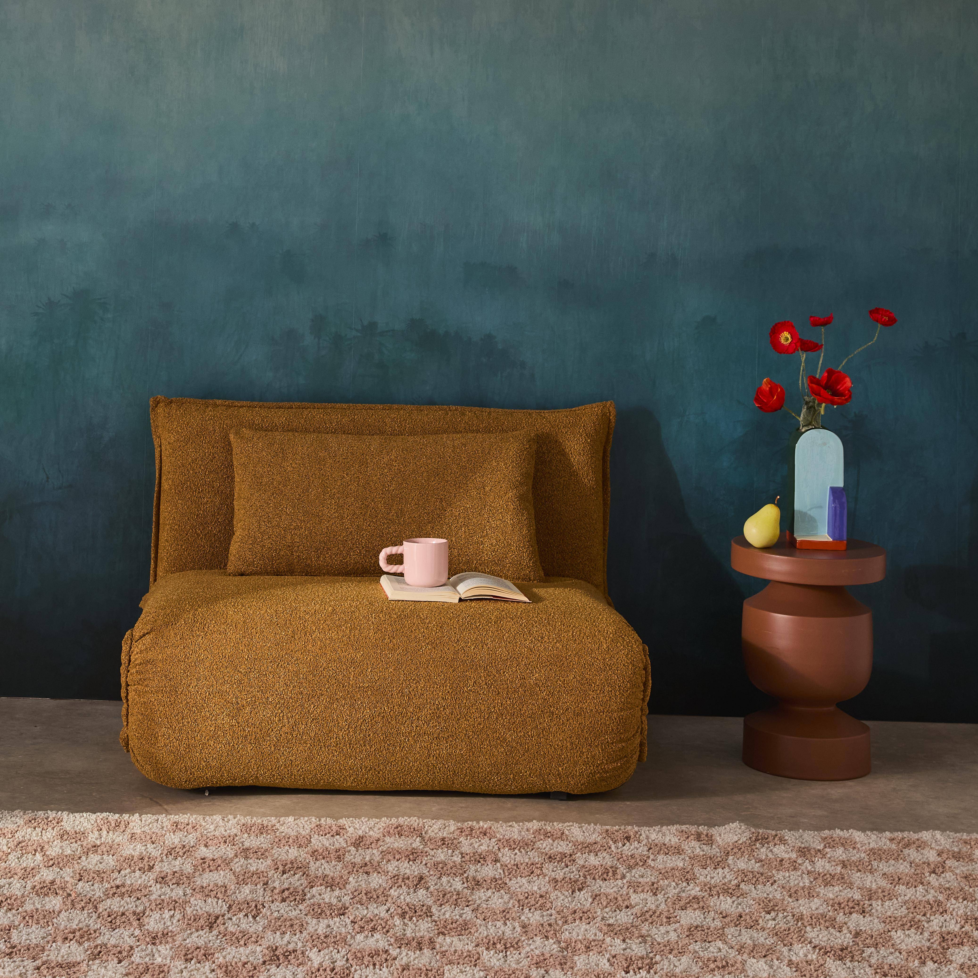 Uitklapbare fauteuil boucléstof 1 plaats mosterd L 99 x D 80 x H 66 cm - Fleeep Photo4