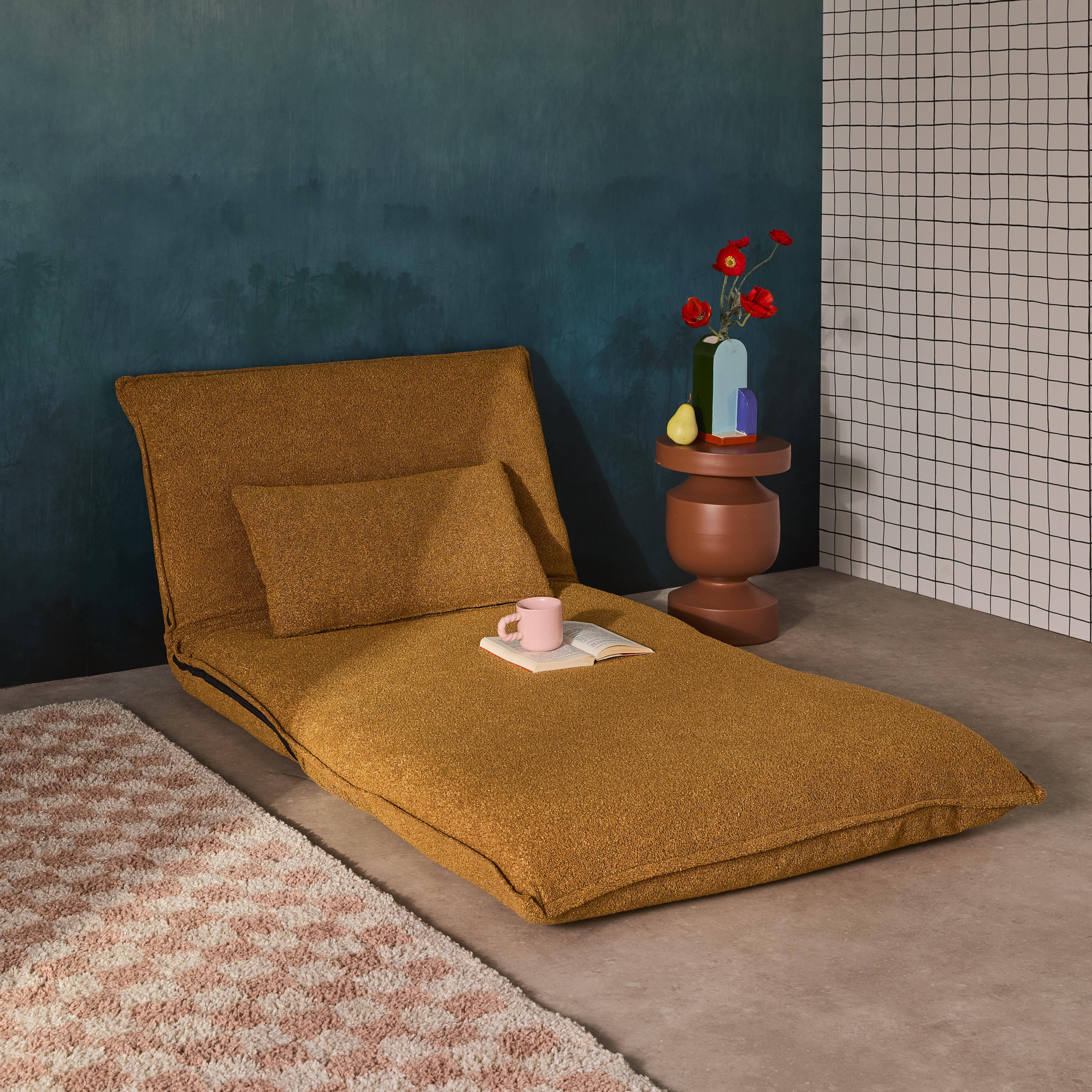 Uitklapbare fauteuil boucléstof 1 plaats mosterd L 99 x D 80 x H 66 cm - Fleeep Photo2
