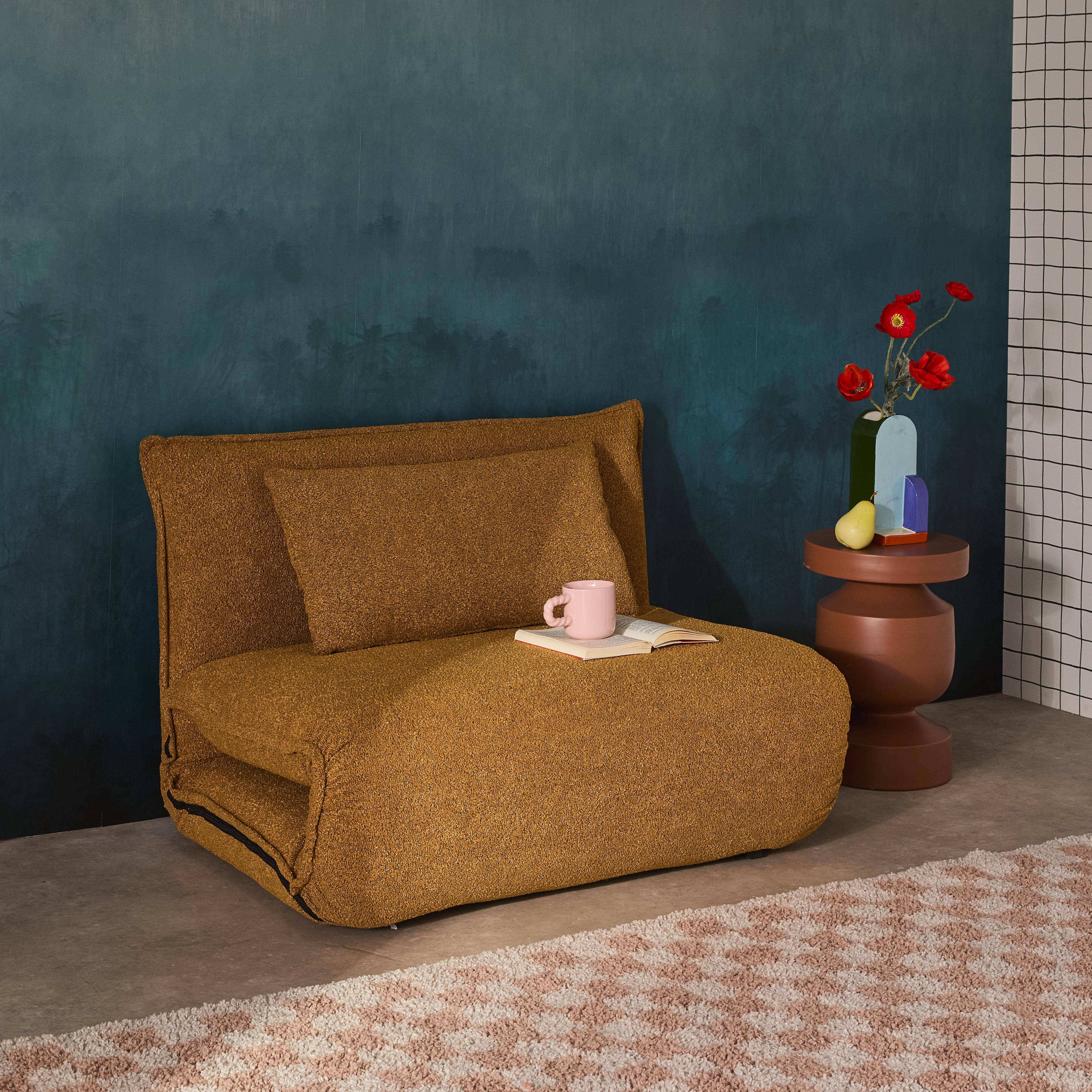 Uitklapbare fauteuil boucléstof 1 plaats mosterd L 99 x D 80 x H 66 cm - Fleeep Photo1