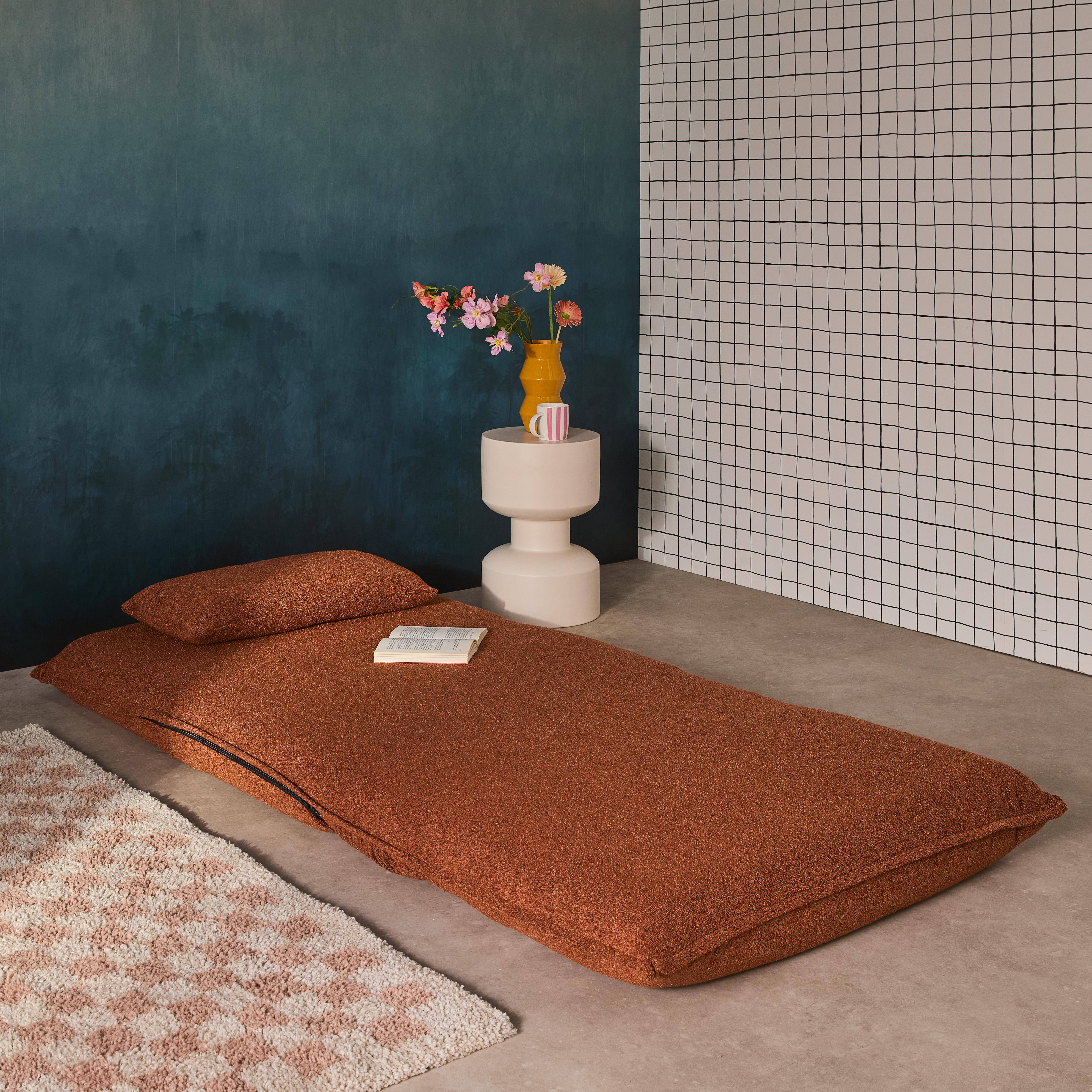 Uitklapbare fauteuil boucléstof 1 plaats terracotta L 99 x D 80 x H 66 cm - Fleeep Photo4