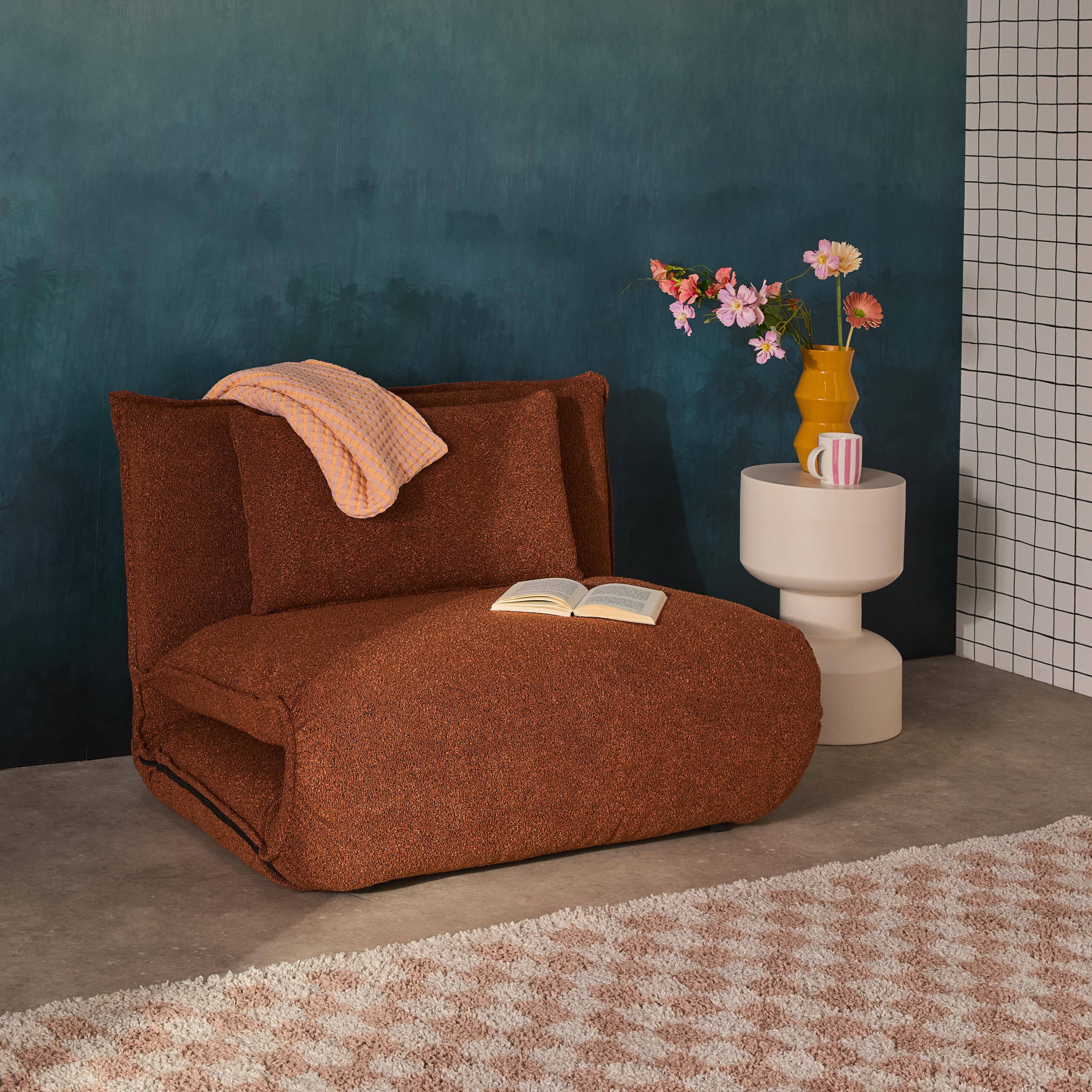 Uitklapbare fauteuil boucléstof 1 plaats terracotta L 99 x D 80 x H 66 cm - Fleeep Photo2