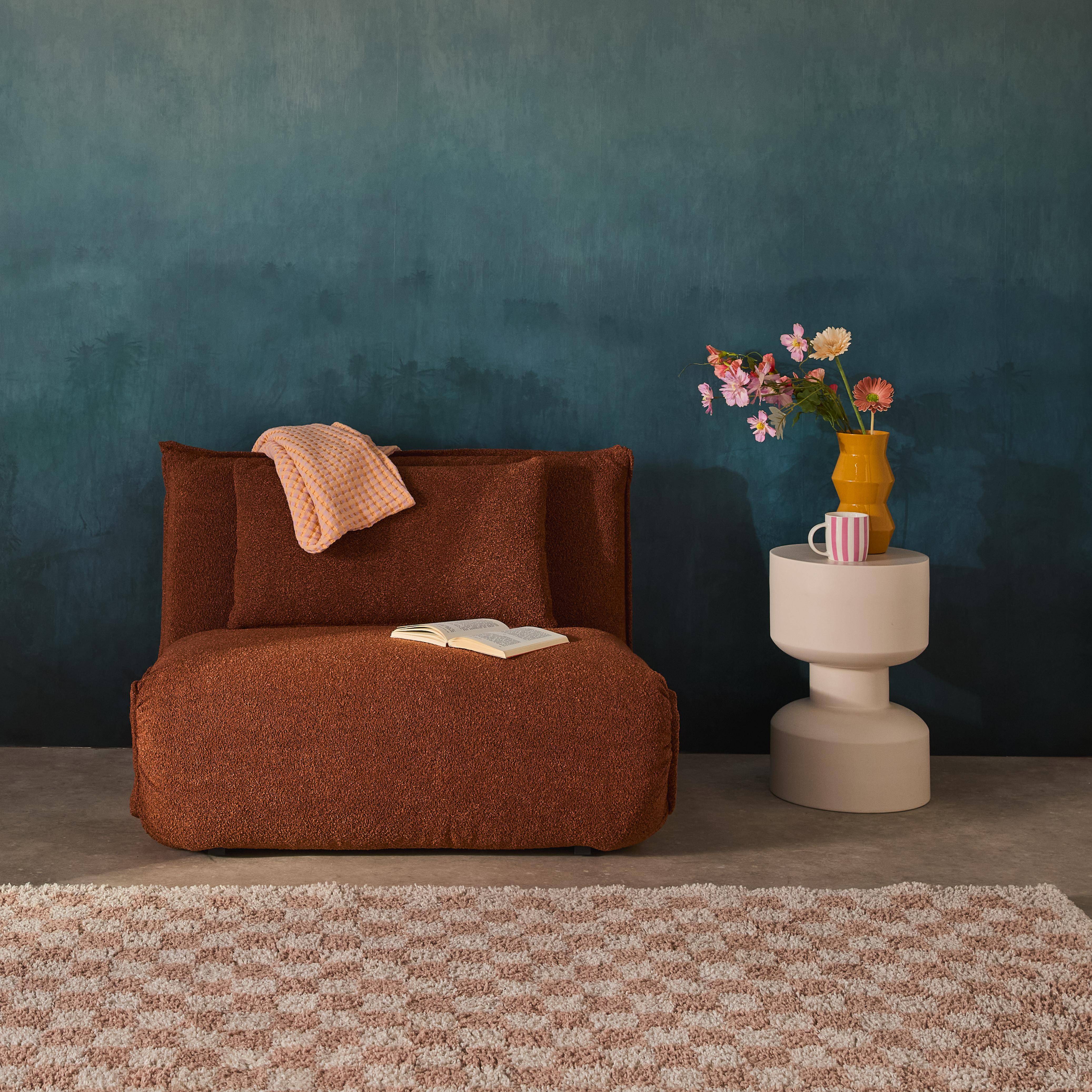 Uitklapbare fauteuil boucléstof 1 plaats terracotta L 99 x D 80 x H 66 cm - Fleeep Photo1