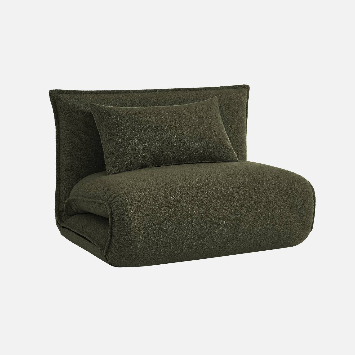 Sillón convertible 1 plaza en borreguito, Verde kaki