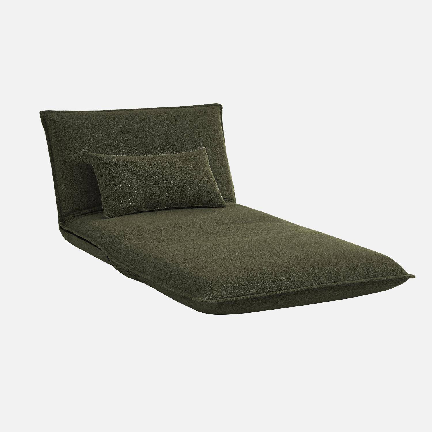 Sillón convertible 1 plaza en borreguito, Fleeep, Verde kaki, 200x99x66 cm Photo4
