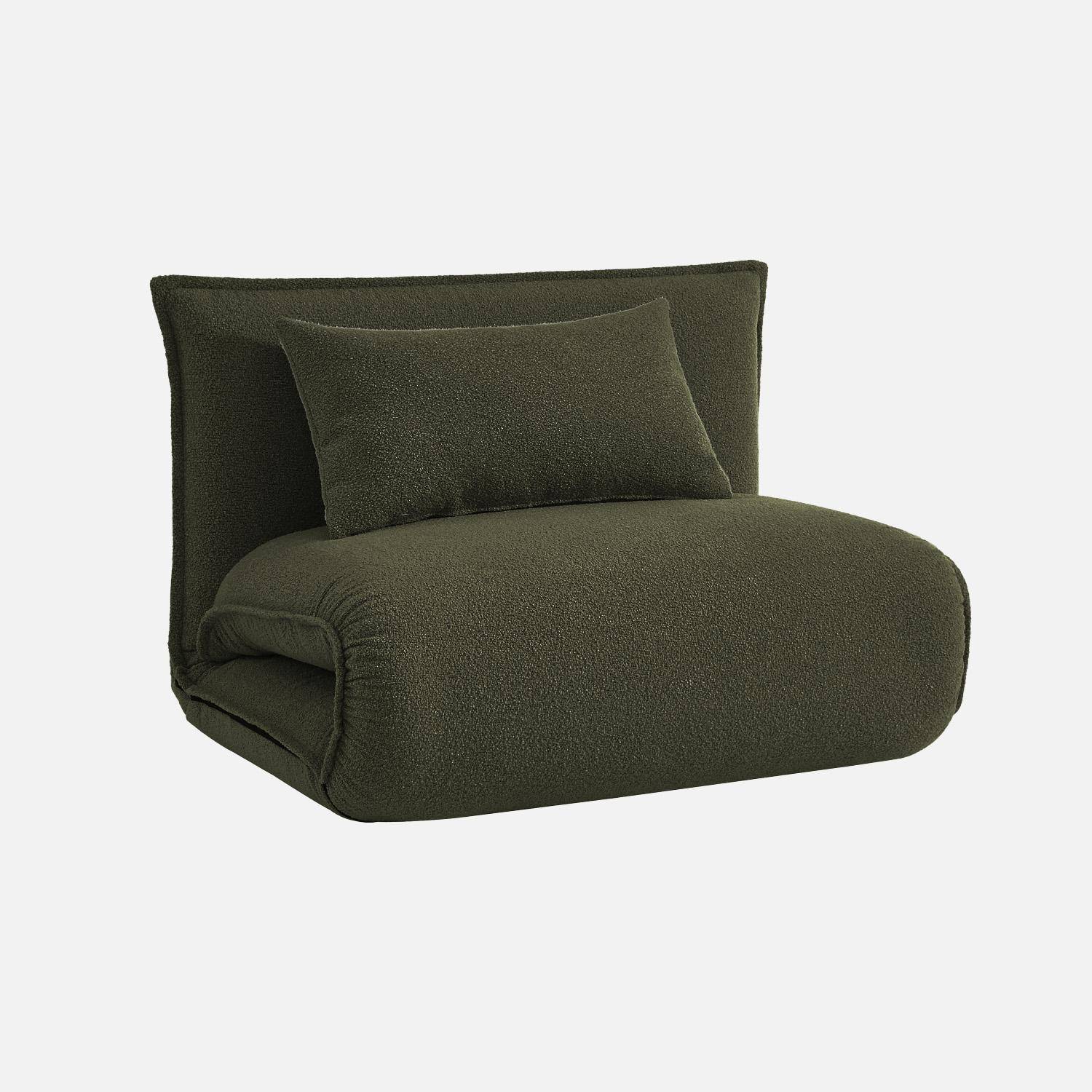Sillón convertible 1 plaza en borreguito, Fleeep, Verde kaki, 200x99x66 cm Photo1