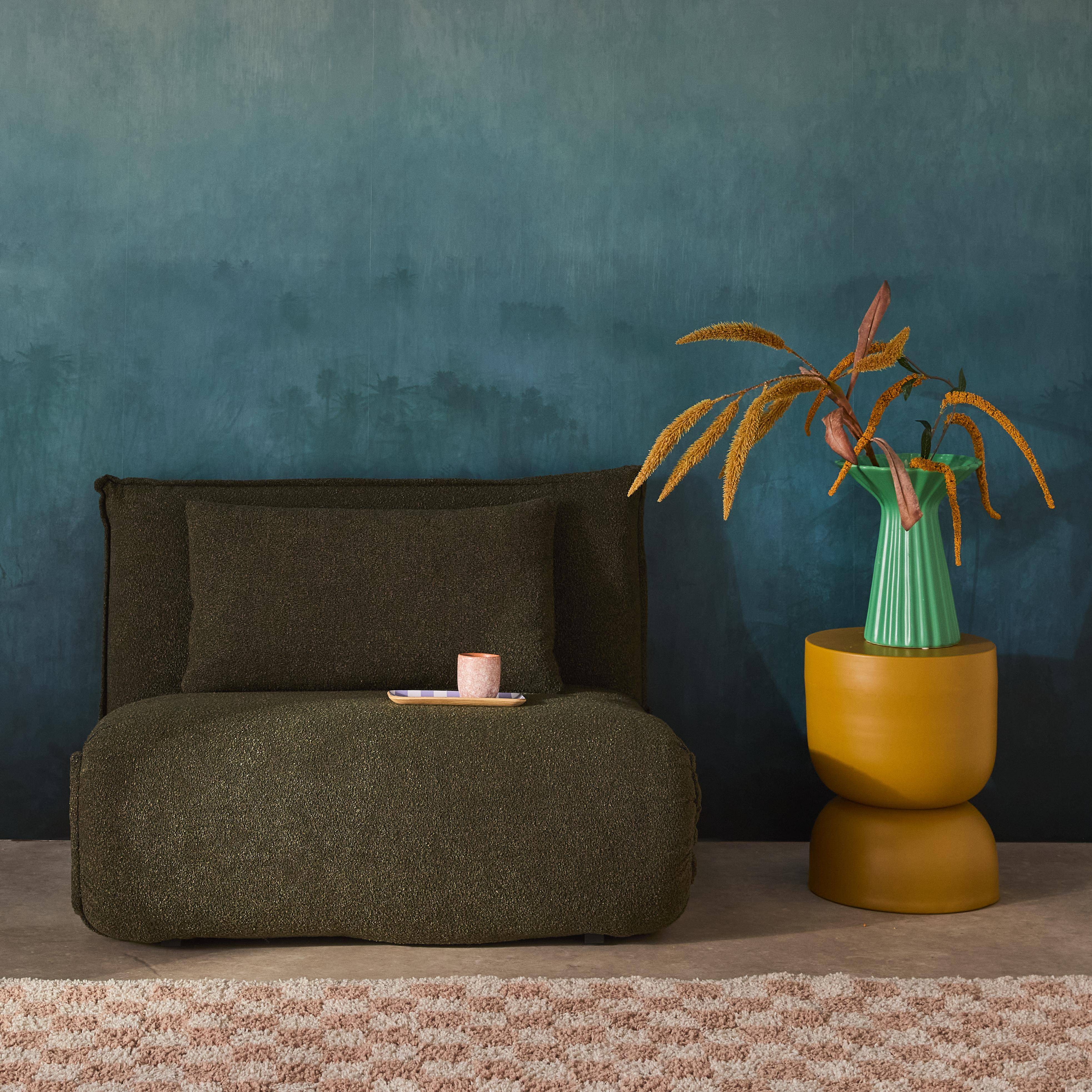Uitklapbare fauteuil boucléstof 1 plaats kaki L 99 x D 80 x H 66 cm - Fleeep Photo4