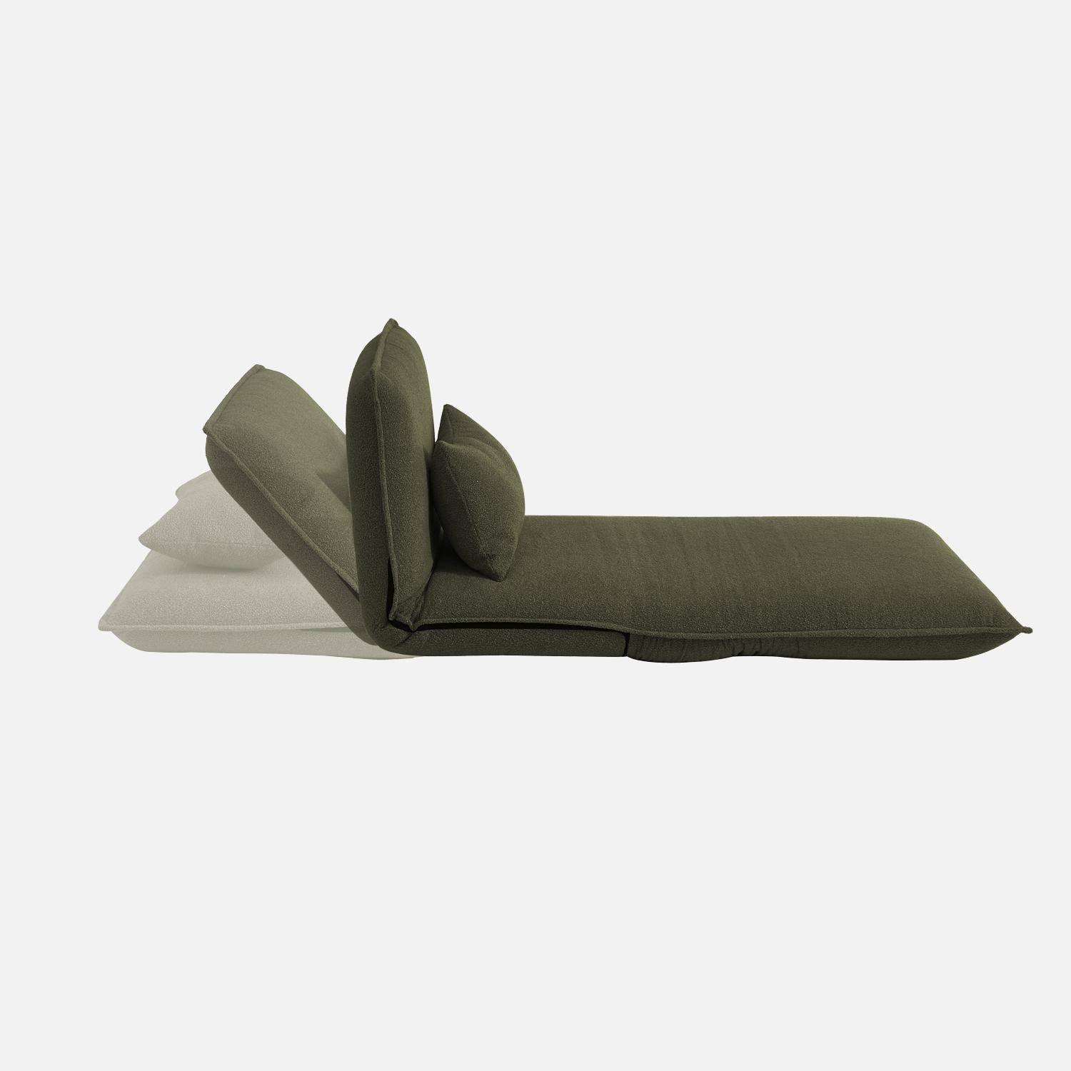 Sillón convertible 1 plaza en borreguito, Fleeep, Verde kaki, 200x99x66 cm Photo5