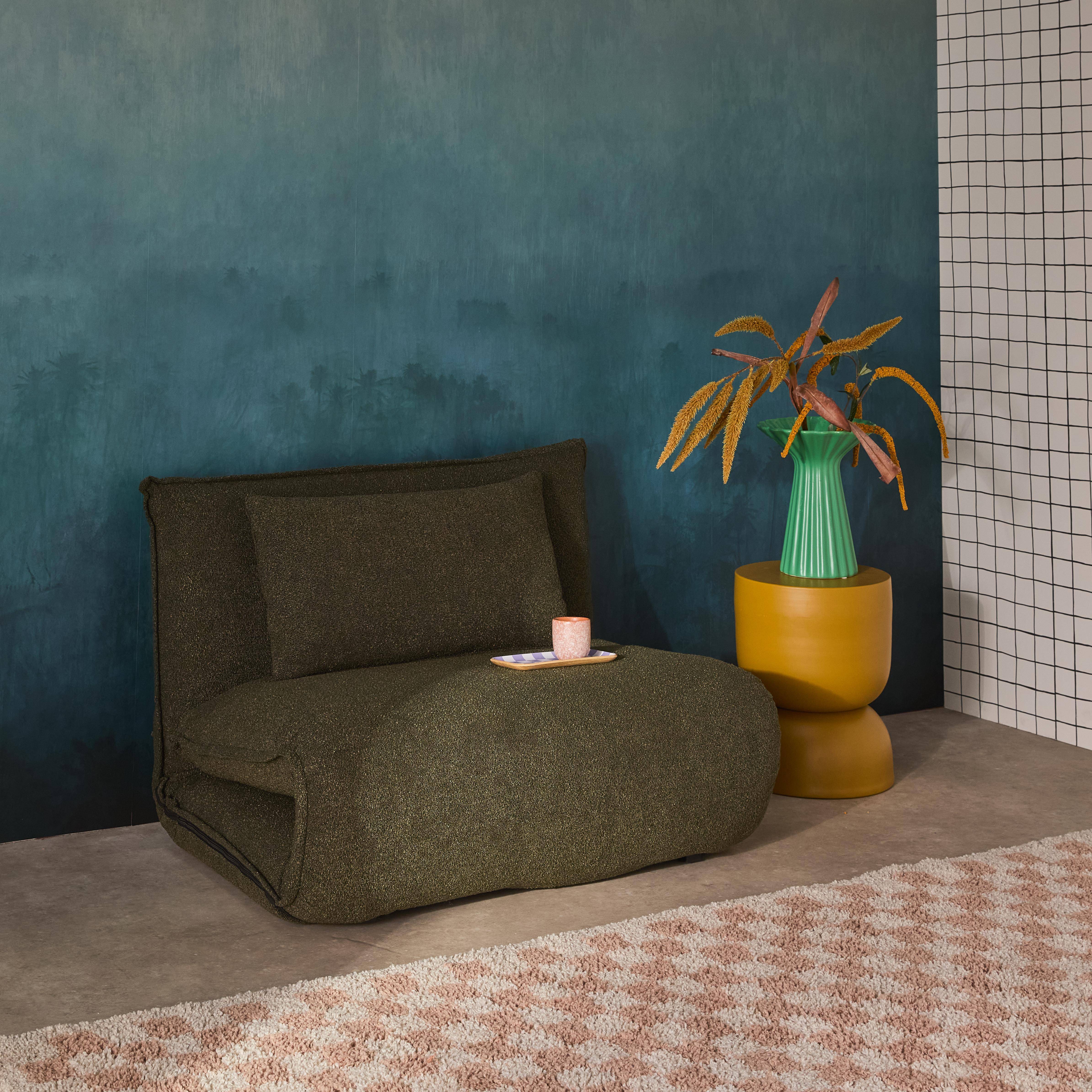 Uitklapbare fauteuil boucléstof 1 plaats kaki L 99 x D 80 x H 66 cm - Fleeep Photo1