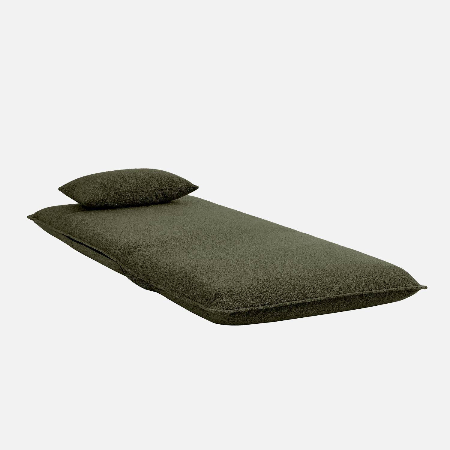 Sillón convertible 1 plaza en borreguito, Fleeep, Verde kaki, 200x99x66 cm Photo7