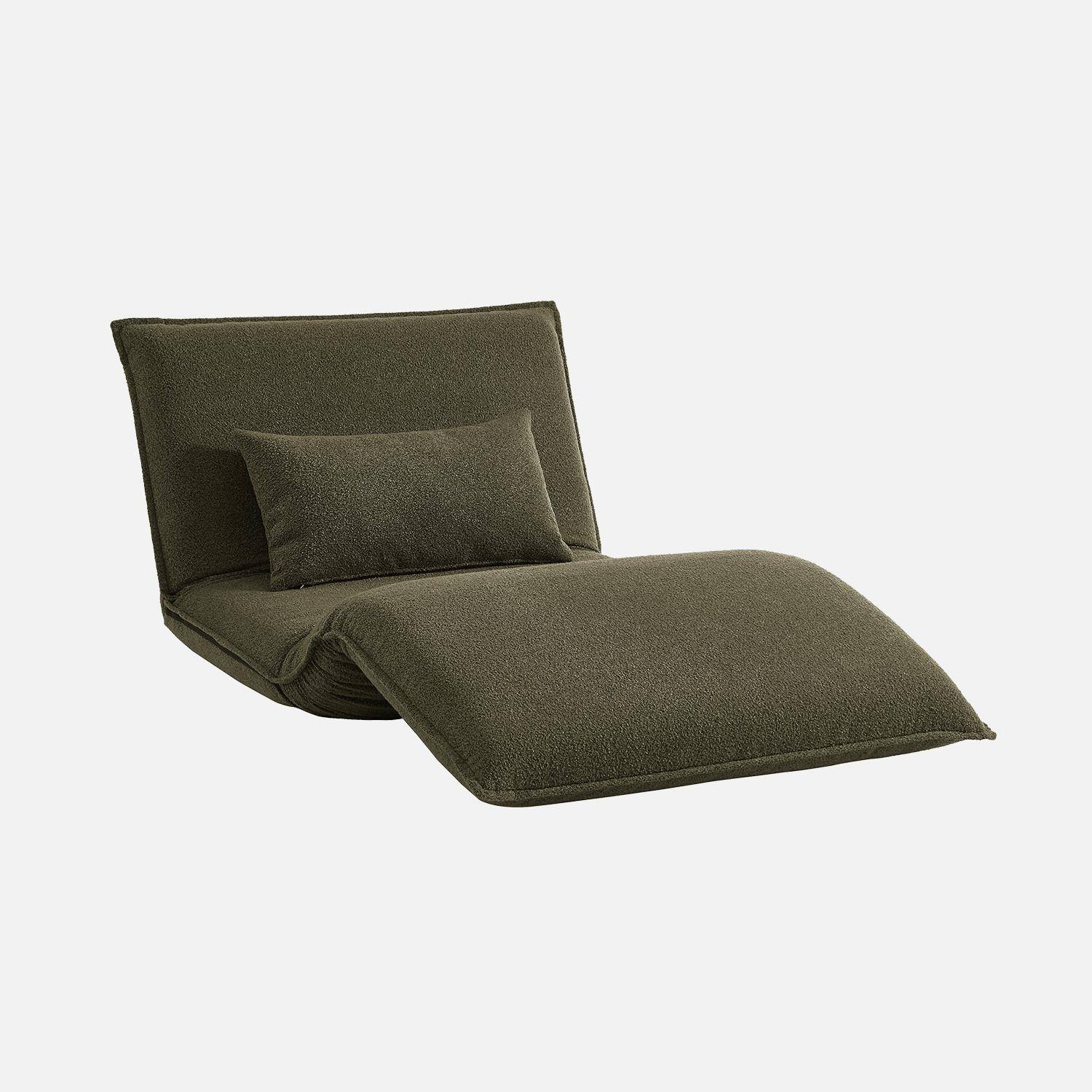 Sillón convertible 1 plaza en borreguito, Fleeep, Verde kaki, 200x99x66 cm Photo3