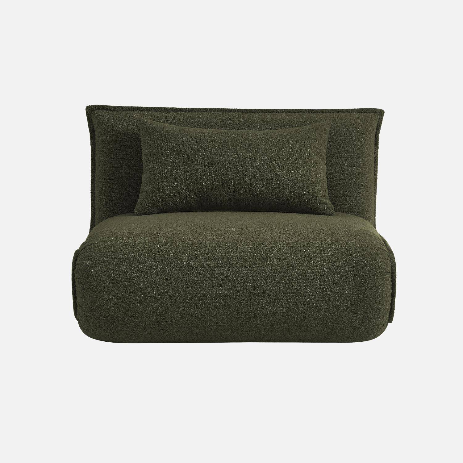 Sillón convertible 1 plaza en borreguito, Fleeep, Verde kaki, 200x99x66 cm Photo2