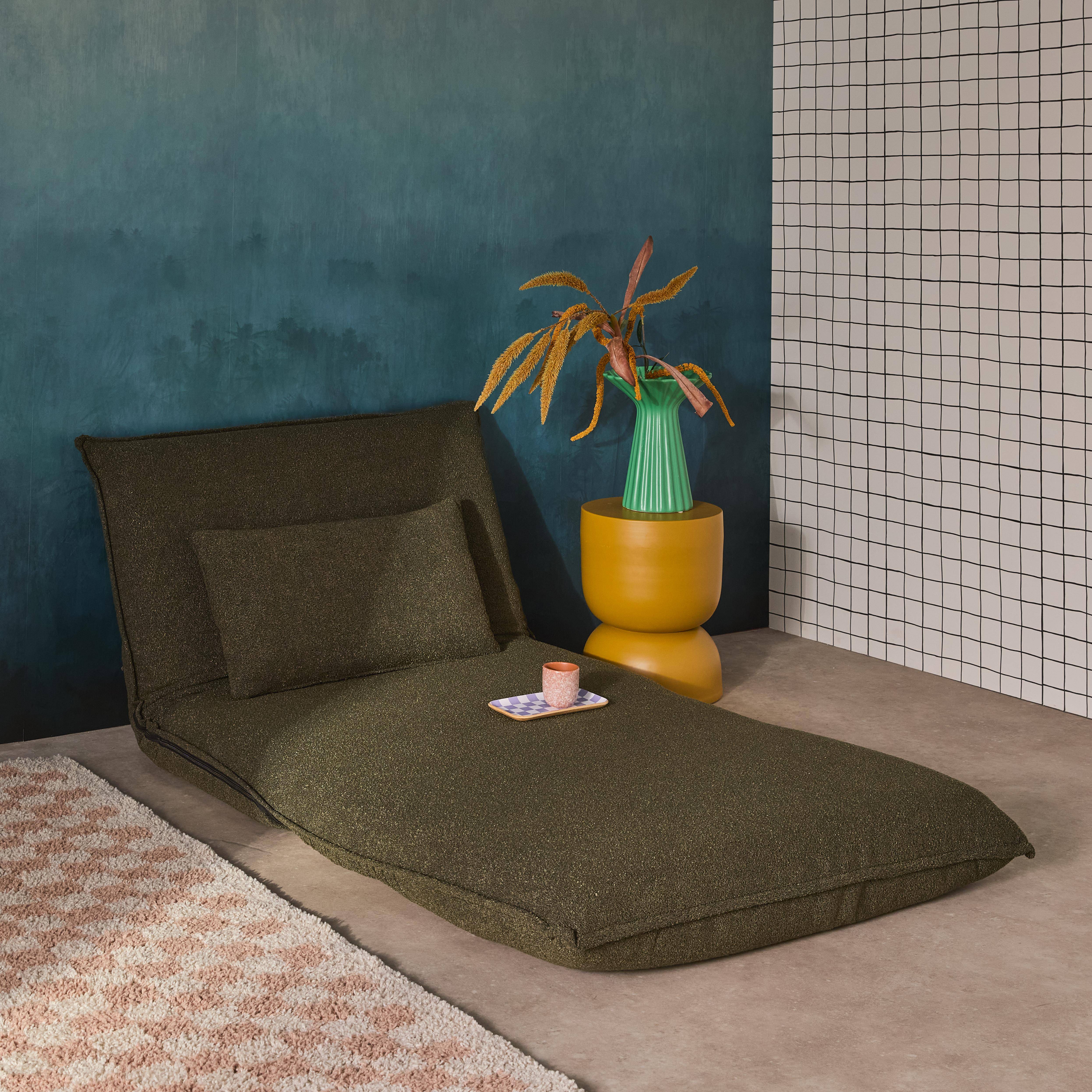 Uitklapbare fauteuil boucléstof 1 plaats kaki L 99 x D 80 x H 66 cm - Fleeep,sweeek,Photo2