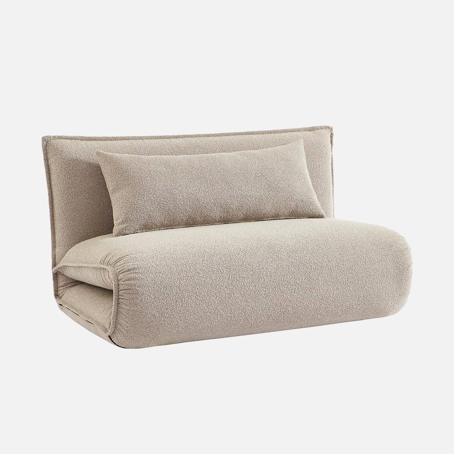 Sofá-cama conversível boucle texturado, 2 lugares, Fleeep, Beige, 200x120x66 cm Photo1