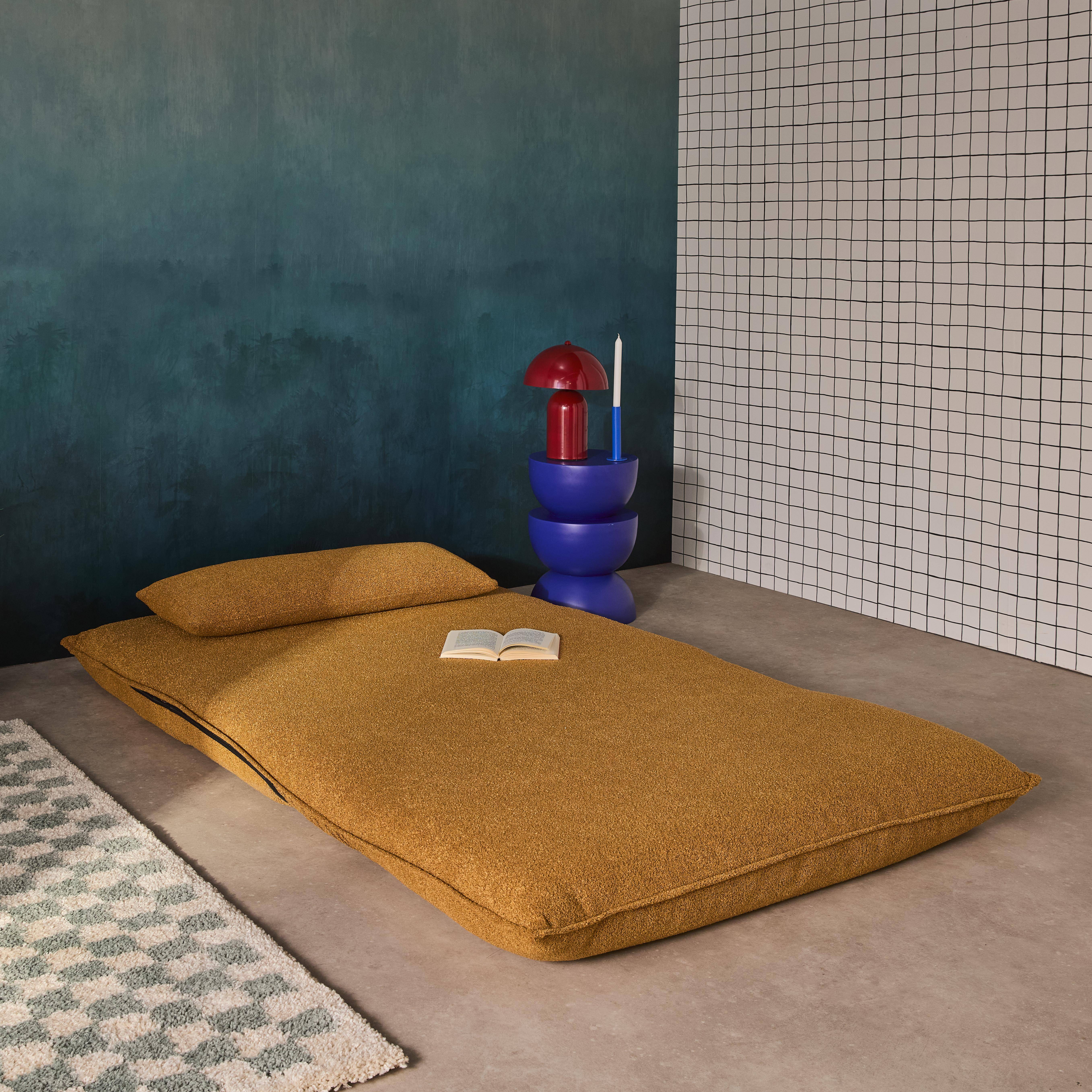 Poltrona convertibile 2 posti bouclé strutturata, Fleeep, Mostarda, 200x120x66 cm,sweeek,Photo4