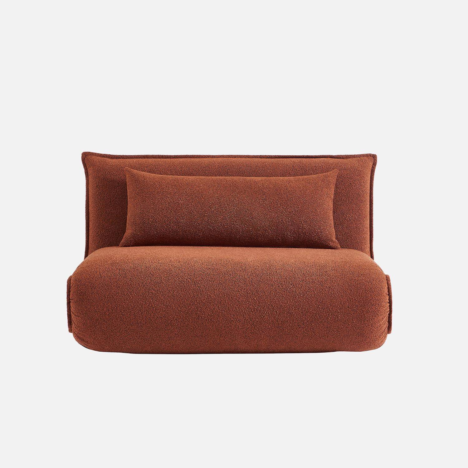 Chauffeuse convertible 2 places en bouclette texturée terracotta L 120 x P 80 x  H 66 cm - Fleeep Photo2